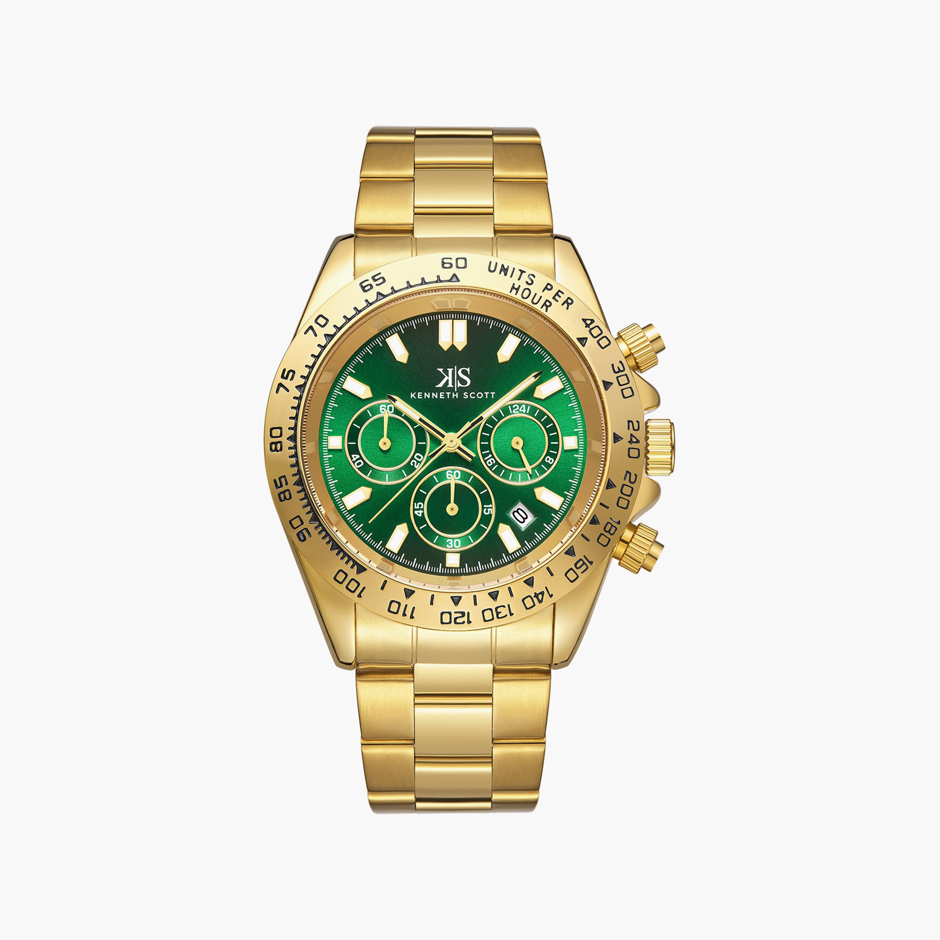 ساعة كرونوغراف ذهبية بسوار ستانلس ستيل من كينيث سكوت للرجال | K23123-GBGH-men-watchesandjewellery-watches-image-1