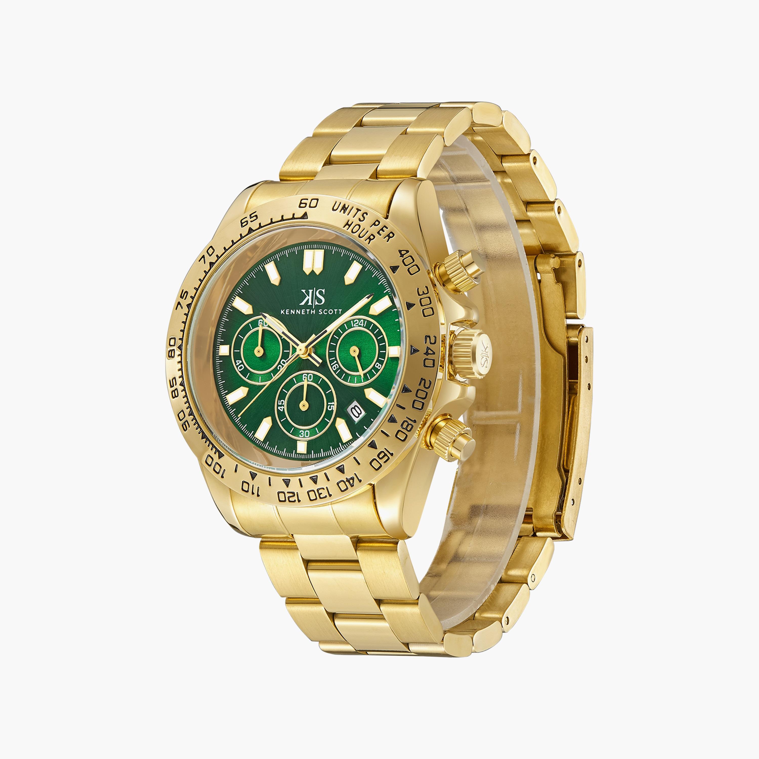 ساعة كرونوغراف ذهبية بسوار ستانلس ستيل من كينيث سكوت للرجال | K23123-GBGH-men-watchesandjewellery-watches-image-2