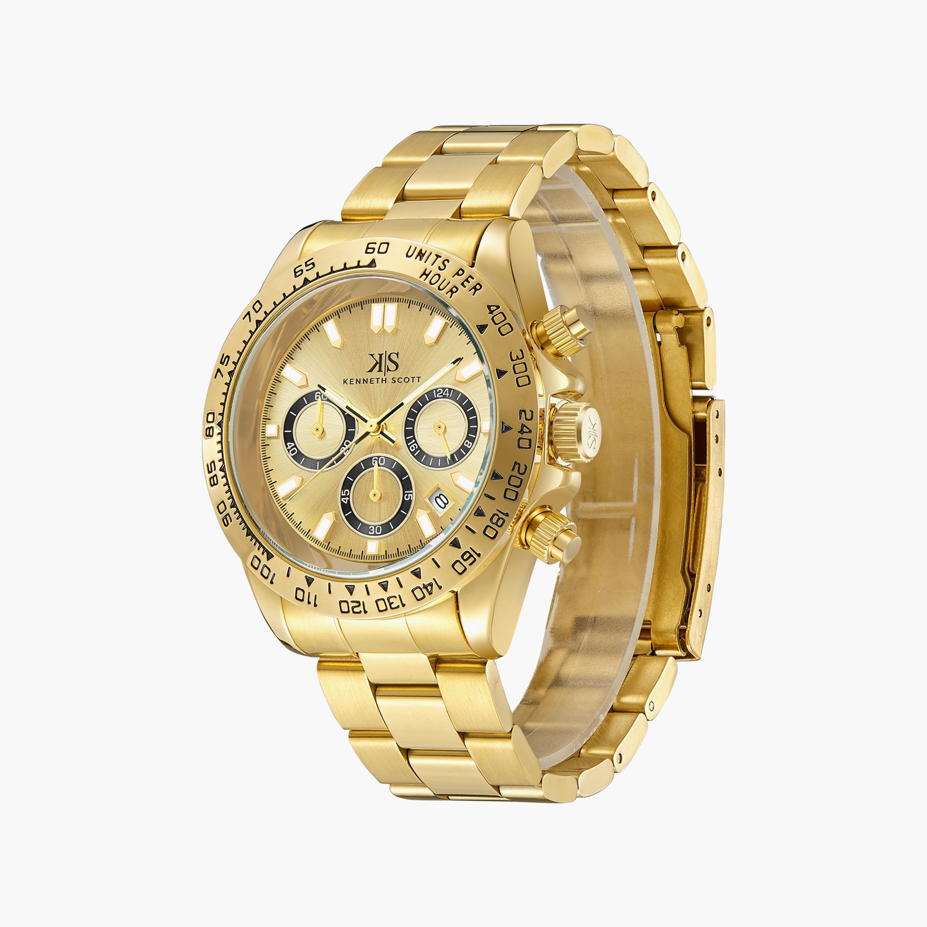 ساعة كرونوغراف ذهبية بسوار ستانلس ستيل من كينيث سكوت للرجال | K23123-GBGC-men-watchesandjewellery-watches-image-2