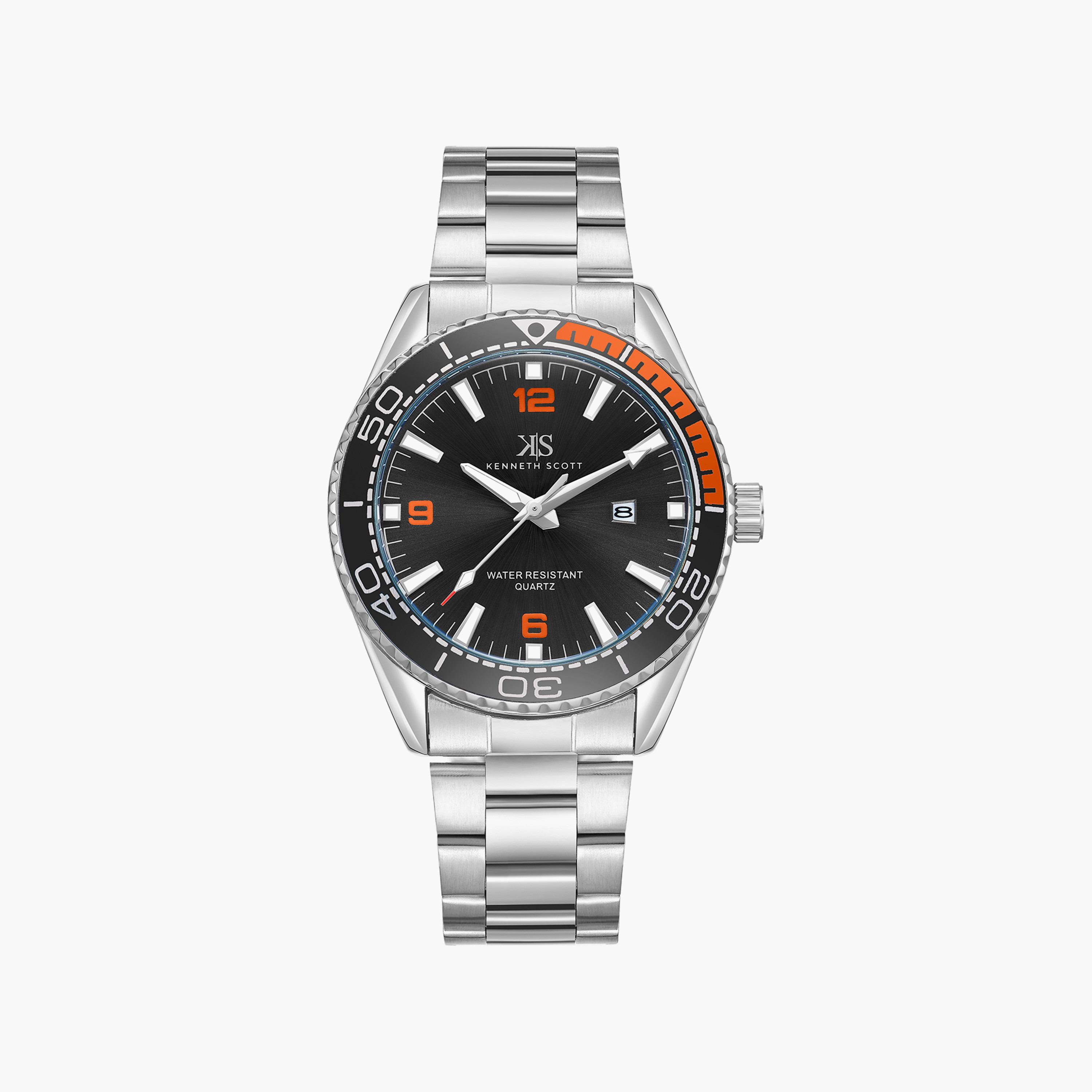 ساعة أنالوج فضية بسوار ستانلس ستيل من كينيث سكوت للرجال | K23024-SBSB-men-watchesandjewellery-watches-image-1
