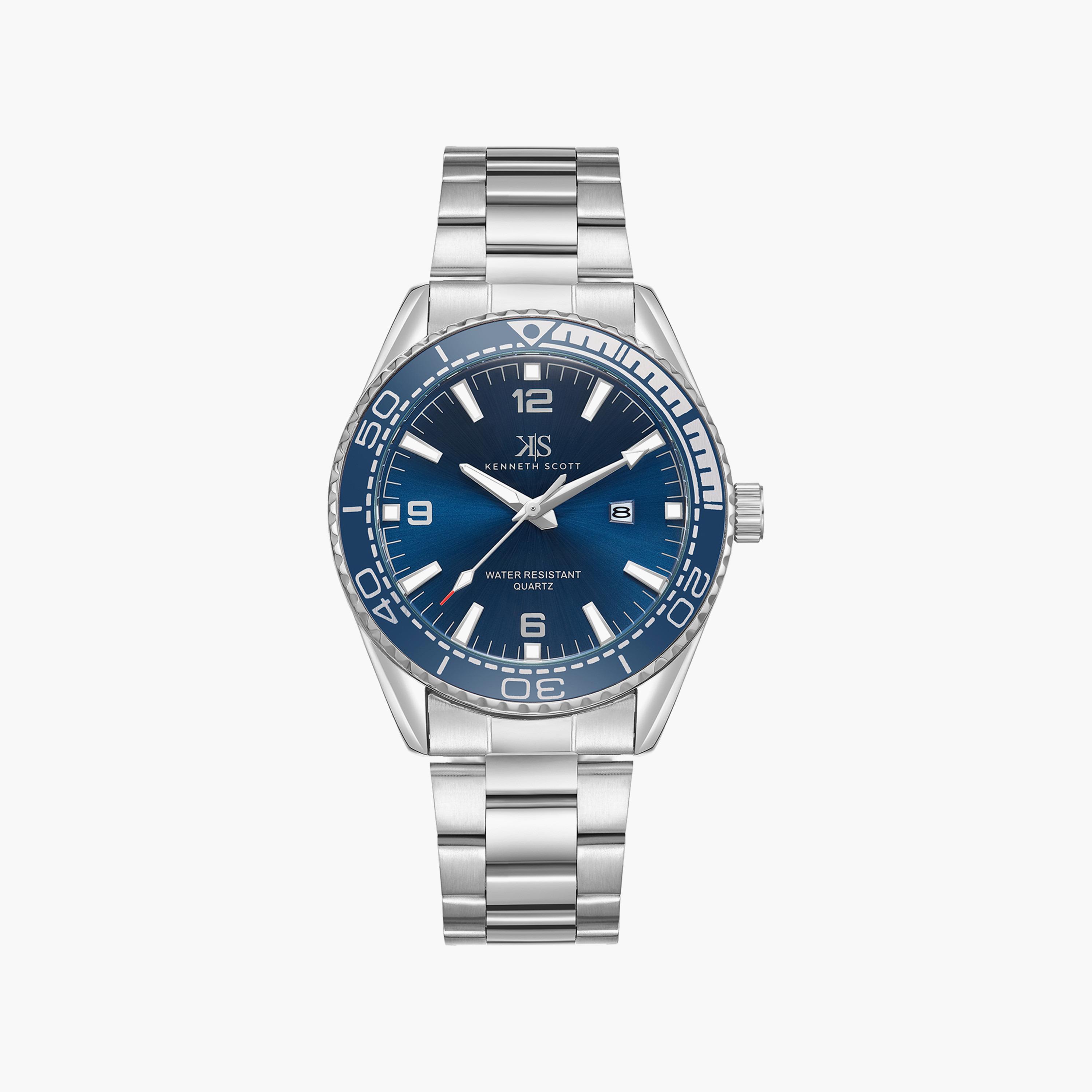 ساعة أنالوج فضية بسوار ستانلس ستيل من كينيث سكوت للرجال | K23024-SBSN-men-watchesandjewellery-watches-image-1