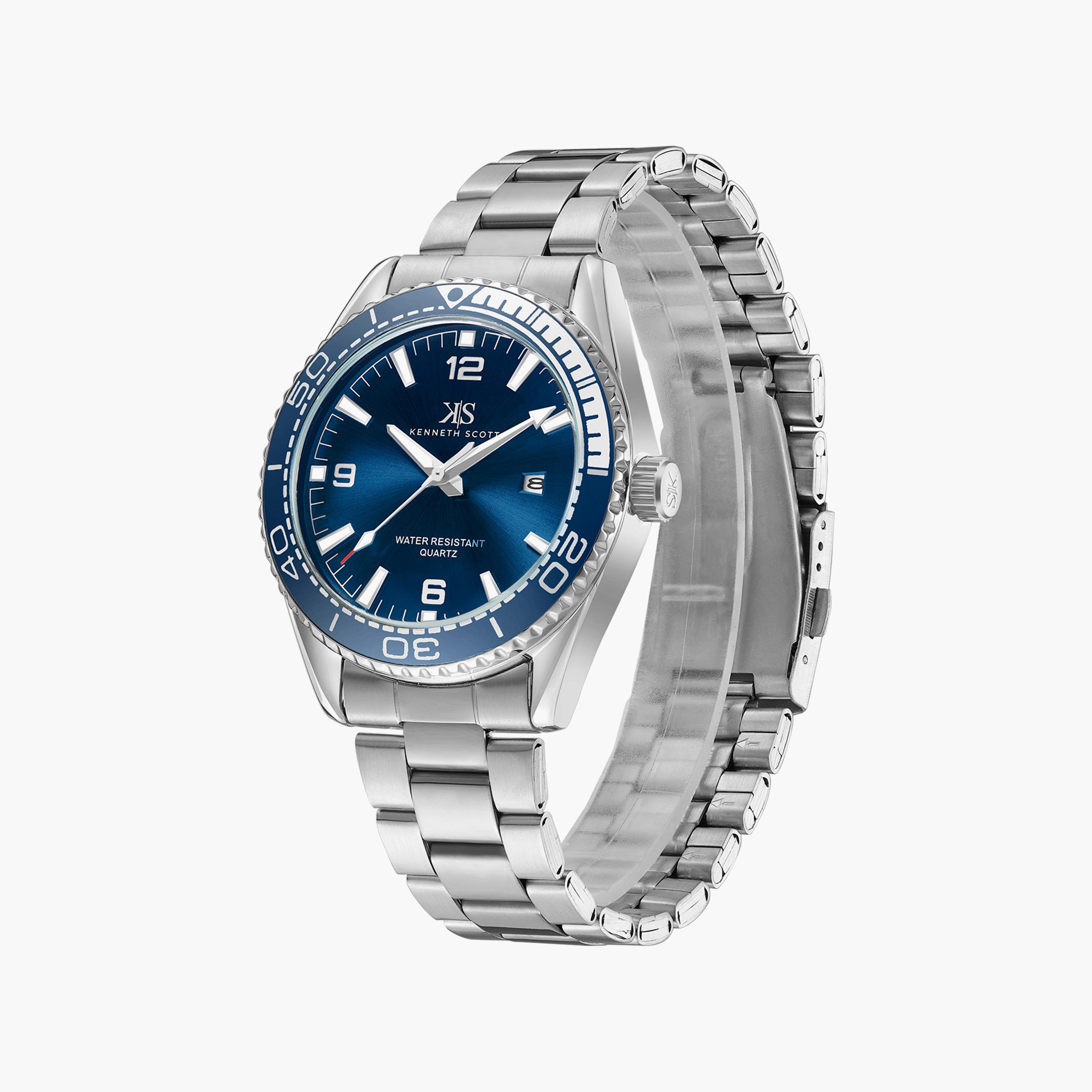 ساعة أنالوج فضية بسوار ستانلس ستيل من كينيث سكوت للرجال | K23024-SBSN-men-watchesandjewellery-watches-image-2