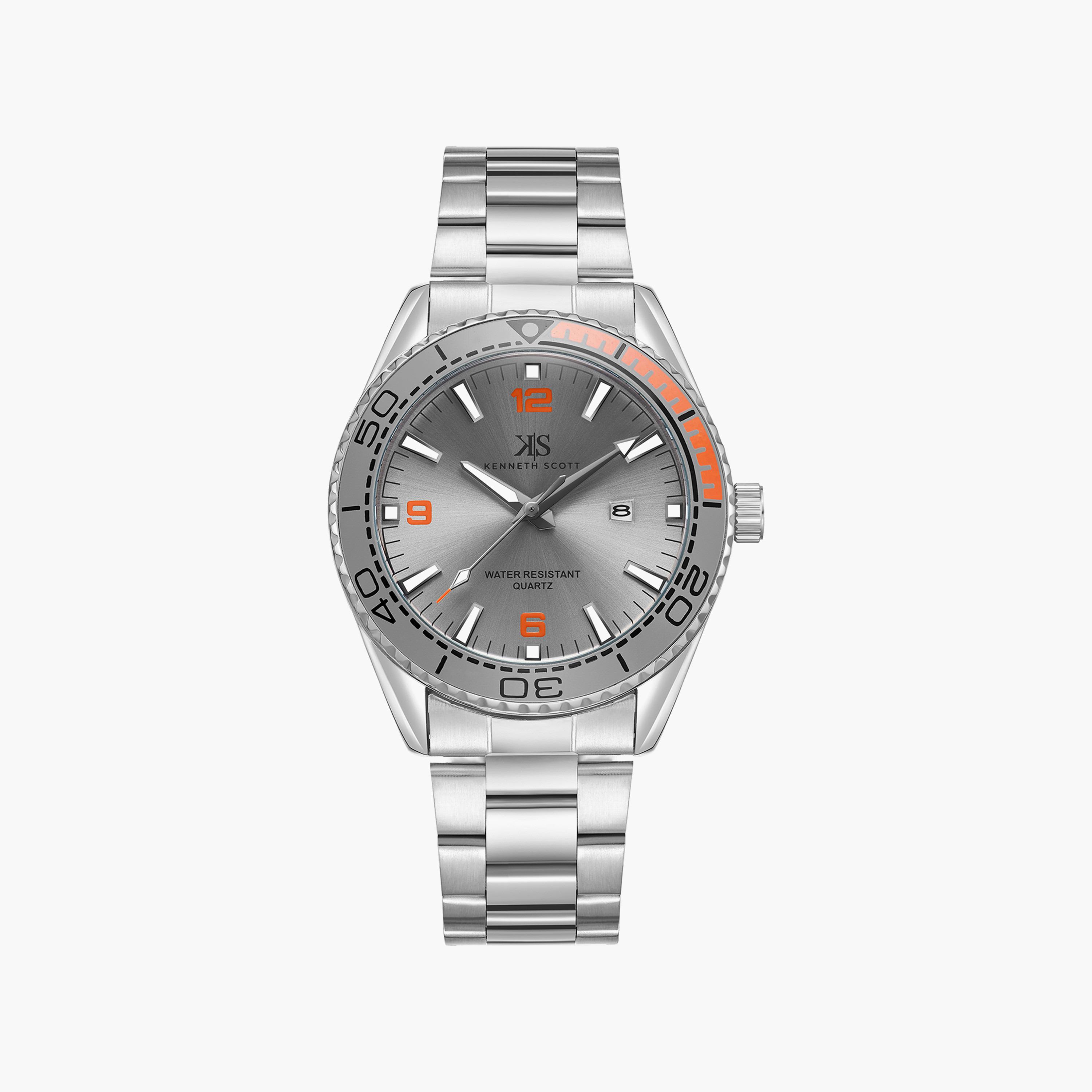ساعة أنالوج فضية بسوار ستانلس ستيل من كينيث سكوت للرجال | K23024-SBSS-men-watchesandjewellery-watches-image-1