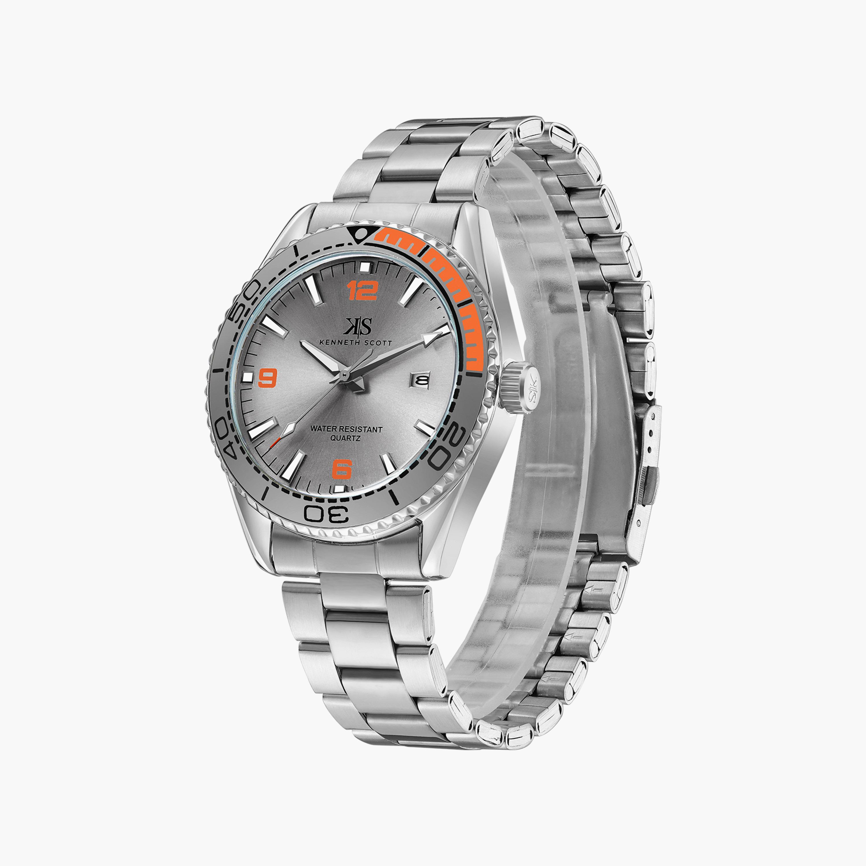 ساعة أنالوج فضية بسوار ستانلس ستيل من كينيث سكوت للرجال | K23024-SBSS-men-watchesandjewellery-watches-image-2