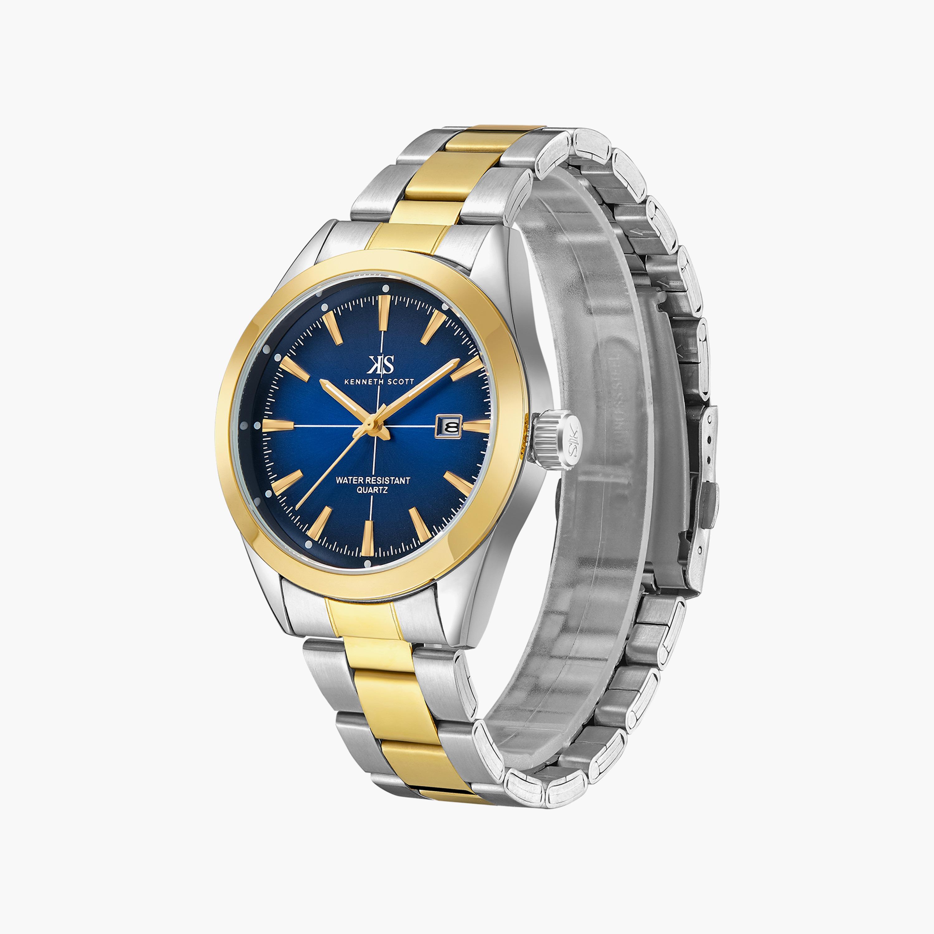ساعة أنالوج فضية وذهبية بسوار ستانلس ستيل من كينيث سكوت للرجال | K23025-TBTN-men-watchesandjewellery-watches-image-2