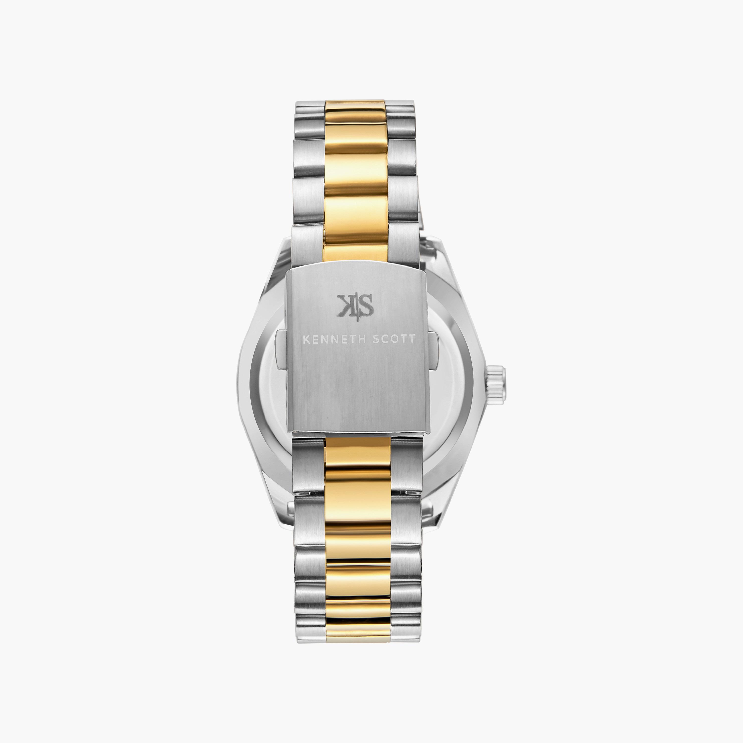 ساعة أنالوج فضية وذهبية بسوار ستانلس ستيل من كينيث سكوت للرجال | K23025-TBTN-men-watchesandjewellery-watches-image-3