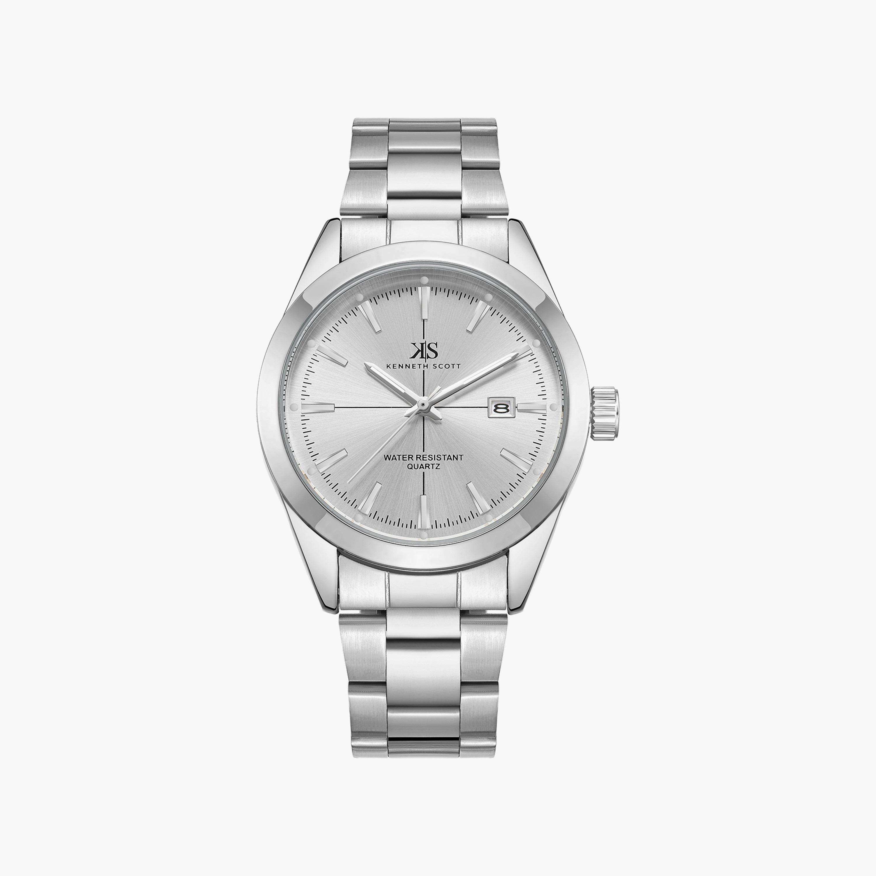 ساعة أنالوج فضية بسوار ستانلس ستيل من كينيث سكوت للرجال | K23025-SBSW-men-watchesandjewellery-watches-image-1