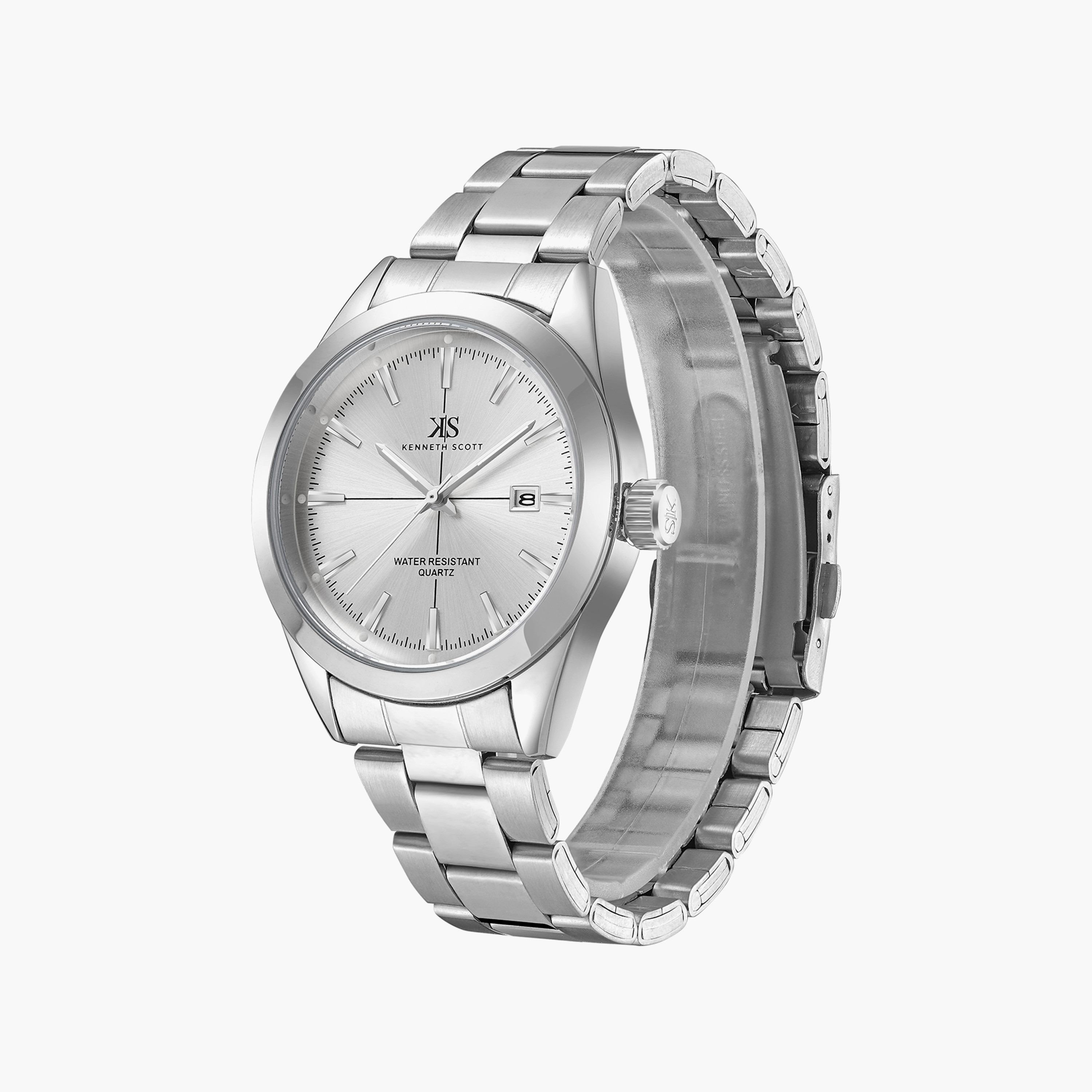 ساعة أنالوج فضية بسوار ستانلس ستيل من كينيث سكوت للرجال | K23025-SBSW-men-watchesandjewellery-watches-image-2