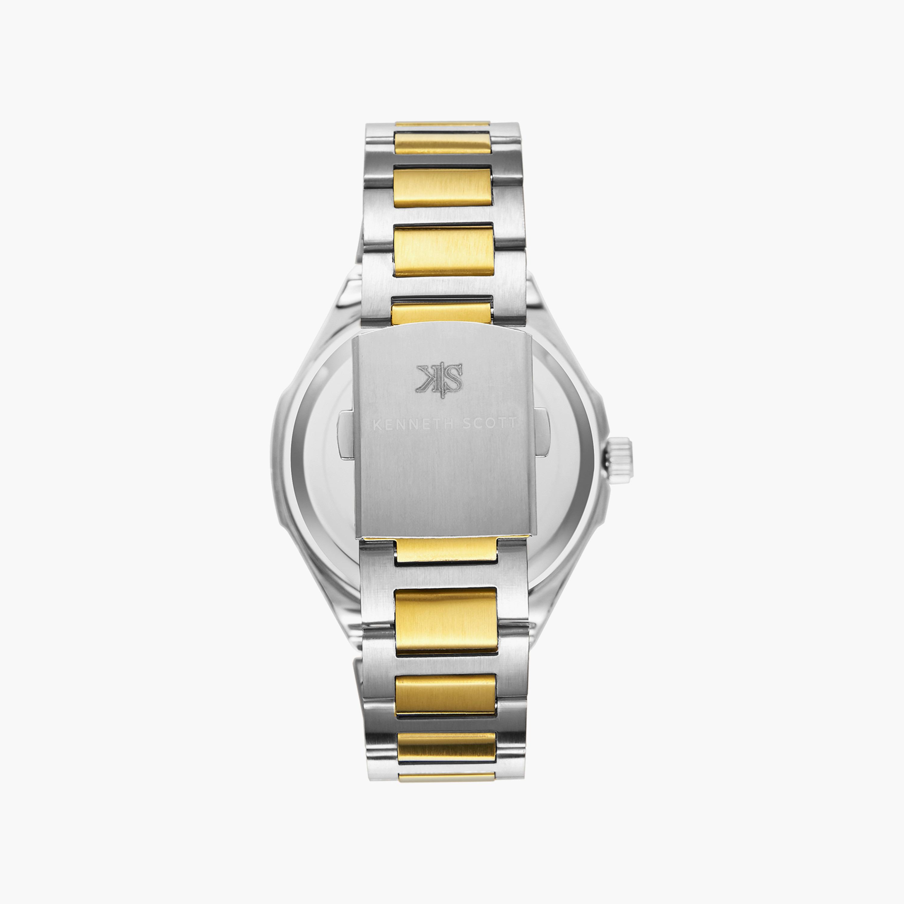 ساعة أنالوج فضية وذهبية بسوار ستانلس ستيل من كينيث سكوت للرجال | K23026-TBTW-men-watchesandjewellery-watches-image-3