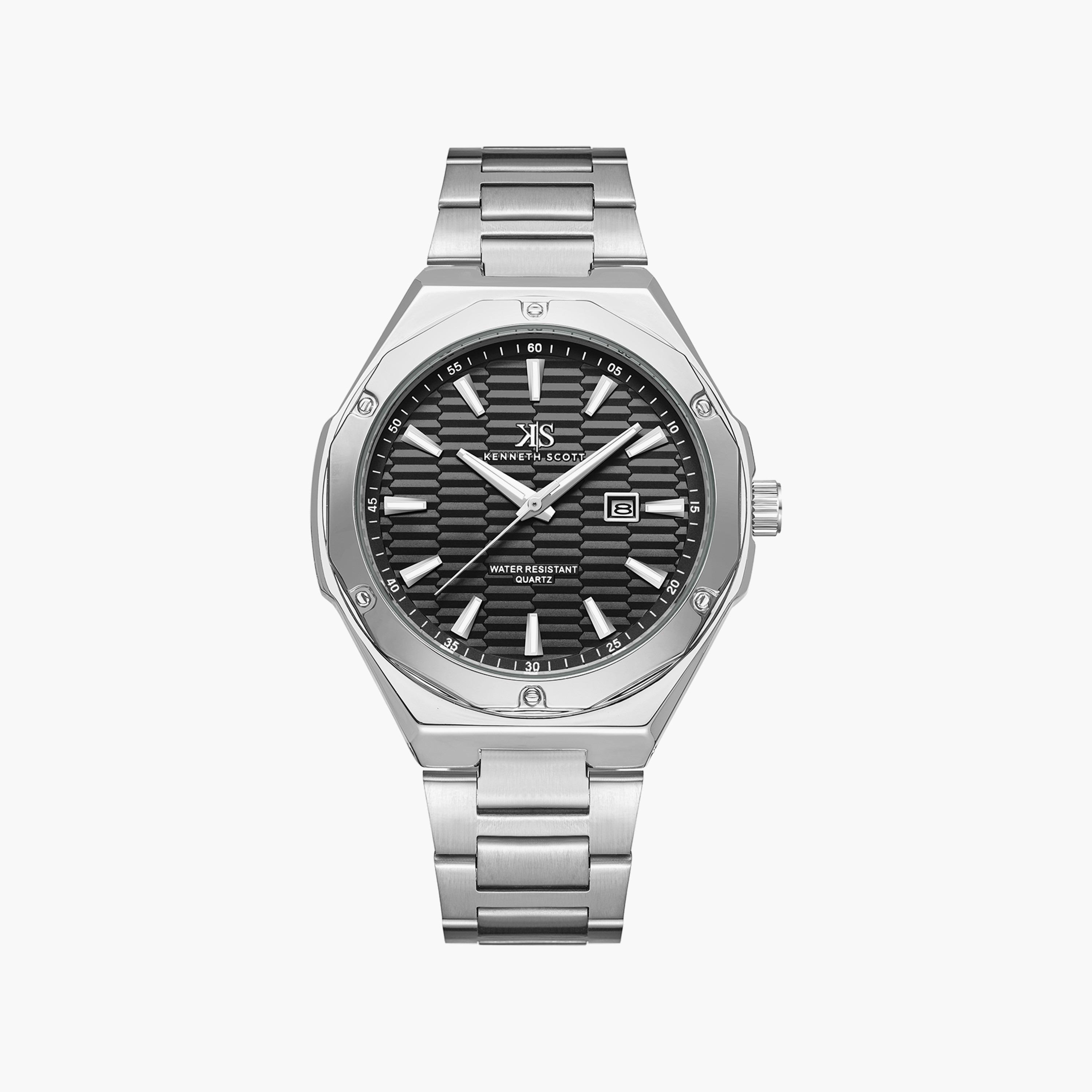 Kenneth Scott Men's Silver Analog Stainless Steel Strap Watch | K23026-SBSB | 46 MM-men-watchesandjewellery-watches-image-1