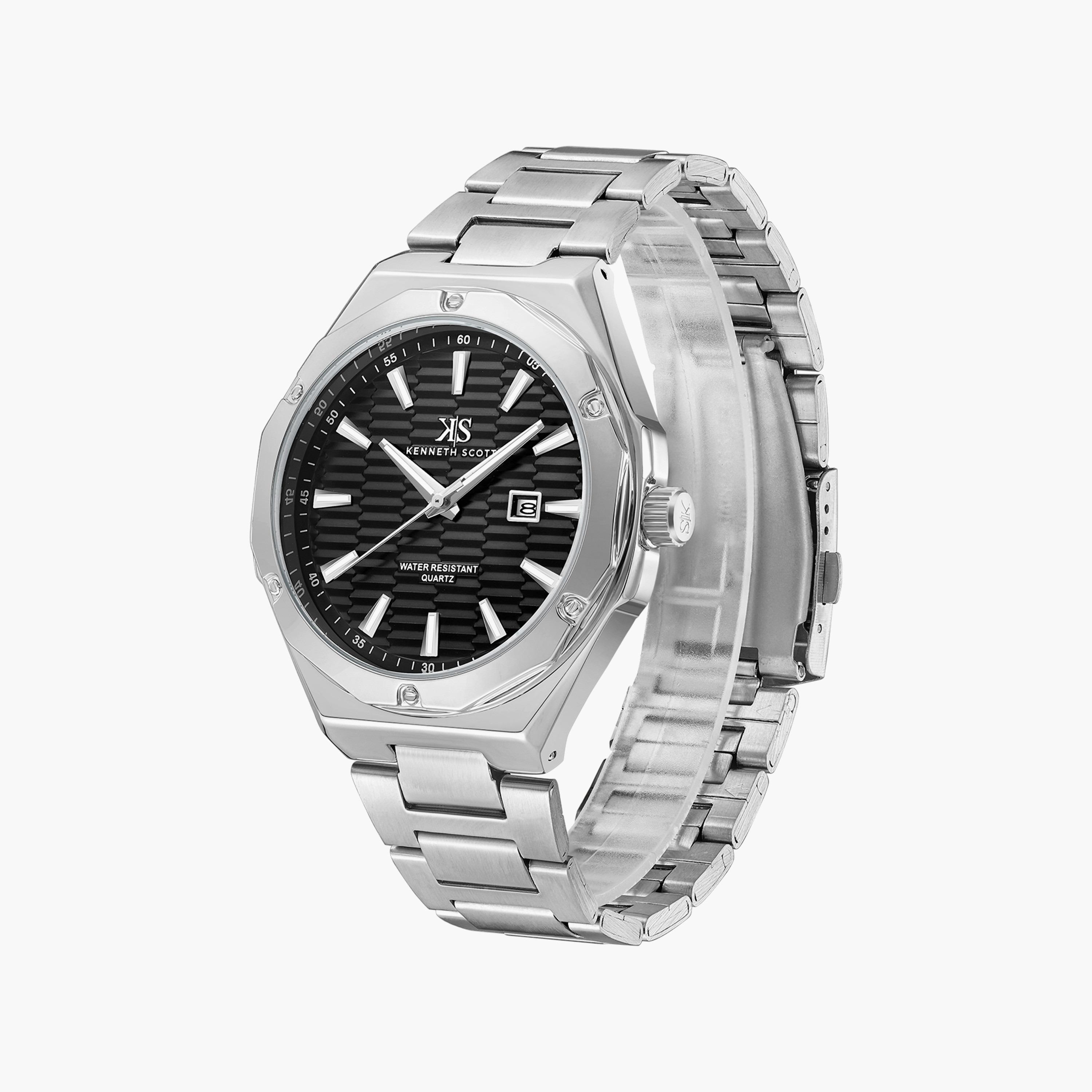 Kenneth Scott Men's Silver Analog Stainless Steel Strap Watch | K23026-SBSB | 46 MM-men-watchesandjewellery-watches-image-2