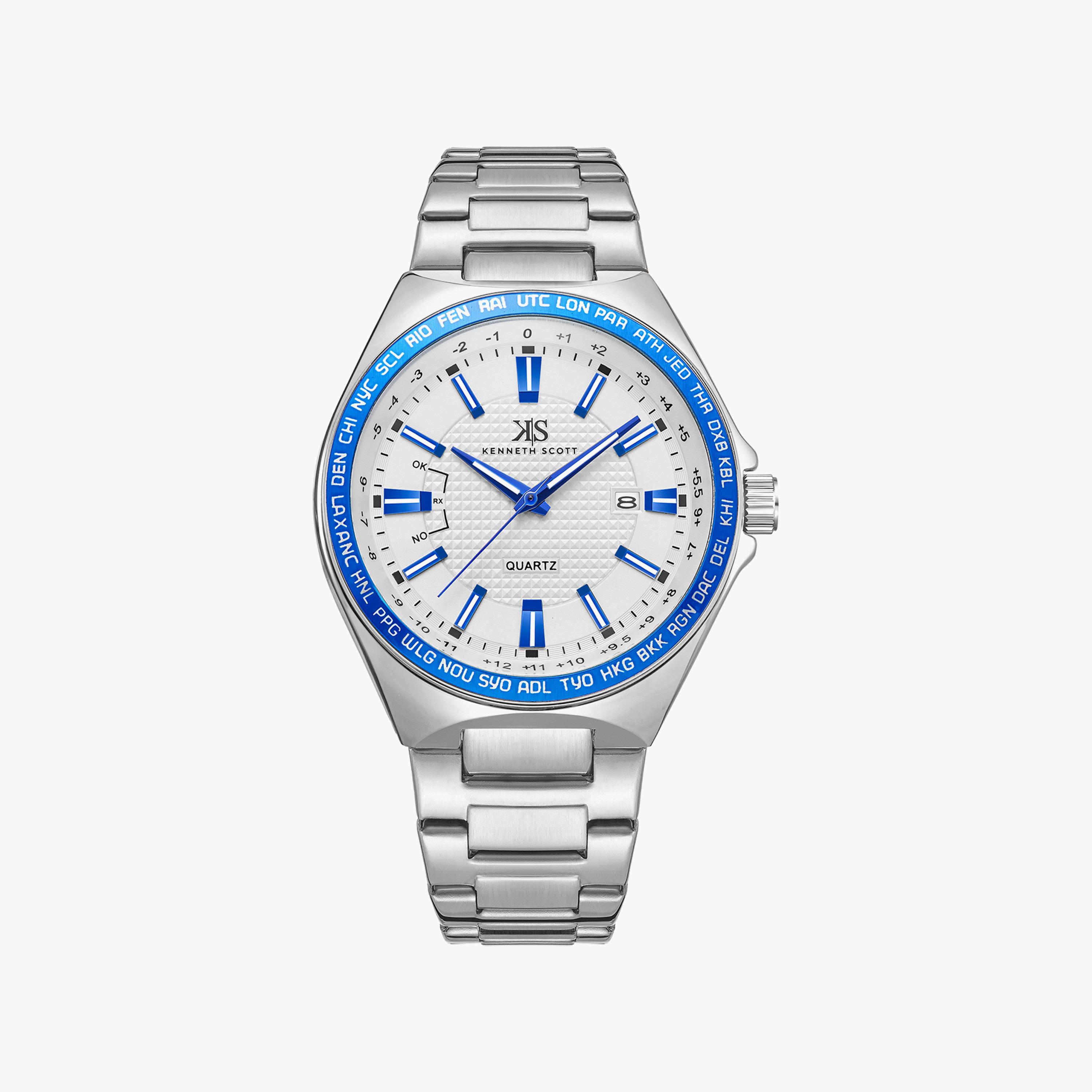 ساعة أنالوج فضية بسوار ستانلس ستيل من كينيث سكوت للرجال | K23027-SBSWL-men-watchesandjewellery-watches-image-1