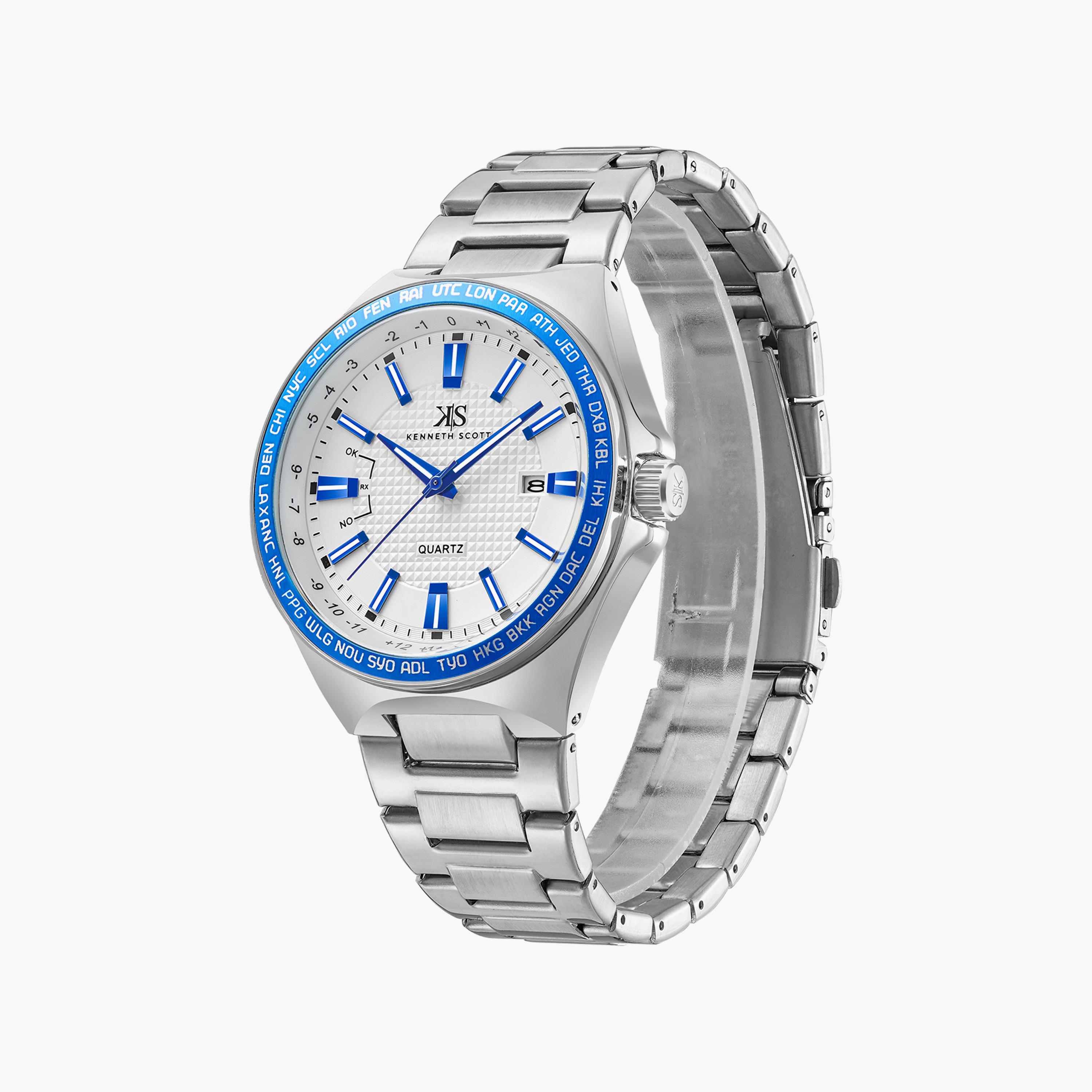 ساعة أنالوج فضية بسوار ستانلس ستيل من كينيث سكوت للرجال | K23027-SBSWL-men-watchesandjewellery-watches-image-2