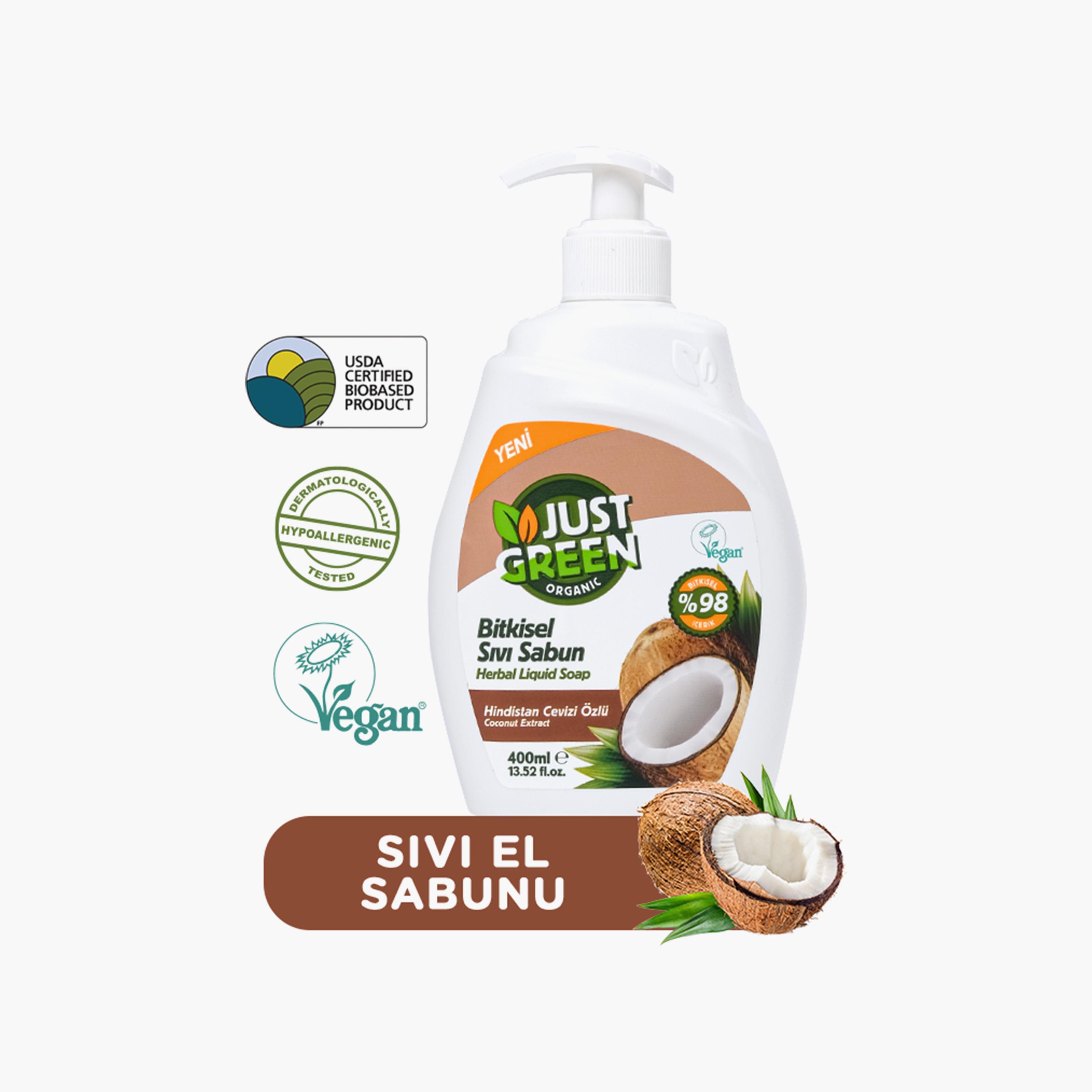 Just Green Organic Herbal Liquid Hand Soap, 400 ml - Coconut-baby-bathandcare-hairbodyskincare-image-1