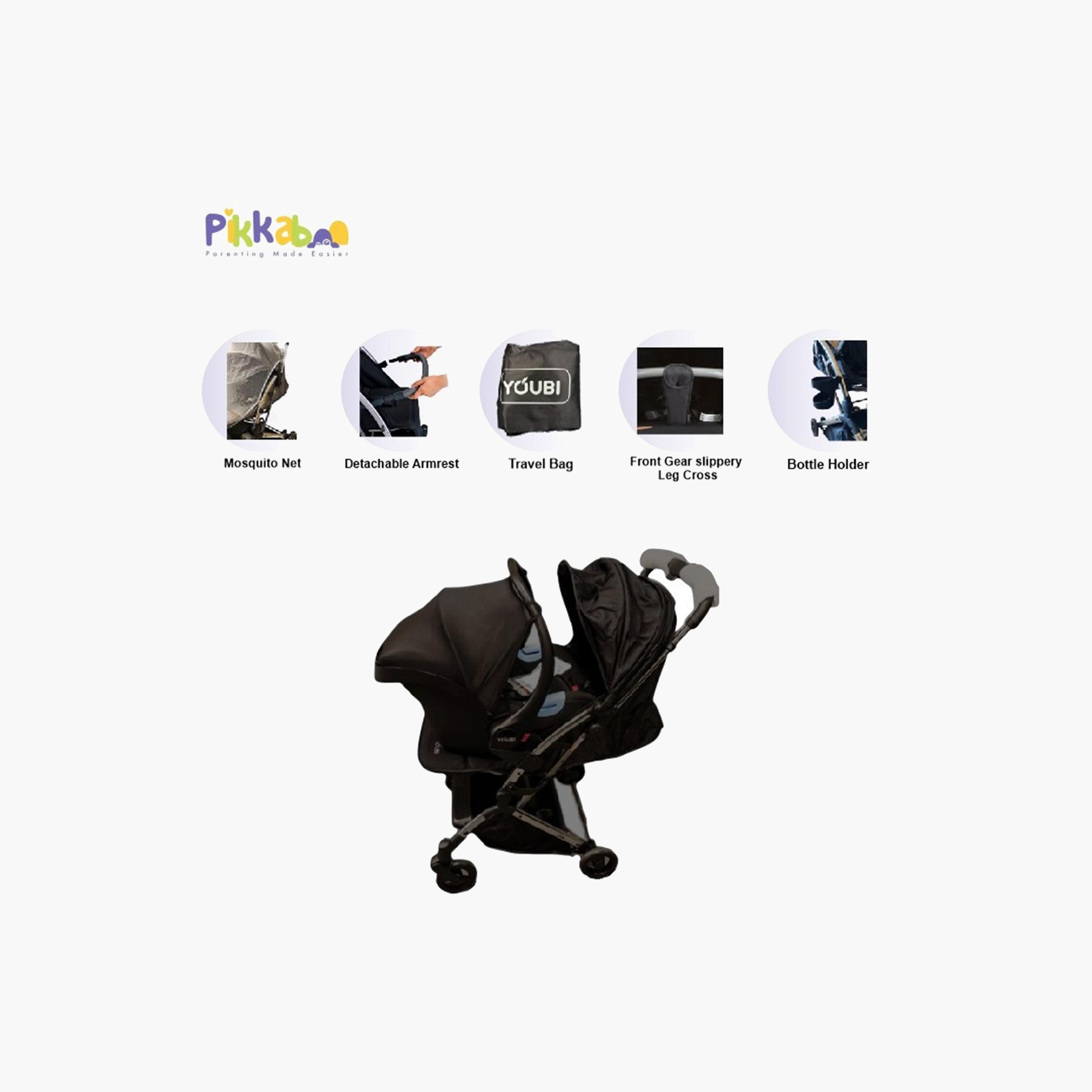 Pikkaboo Youbi Toddler Stroller with New Born Attachment, Black-baby-gear-strollersandprams-strollers-image-5