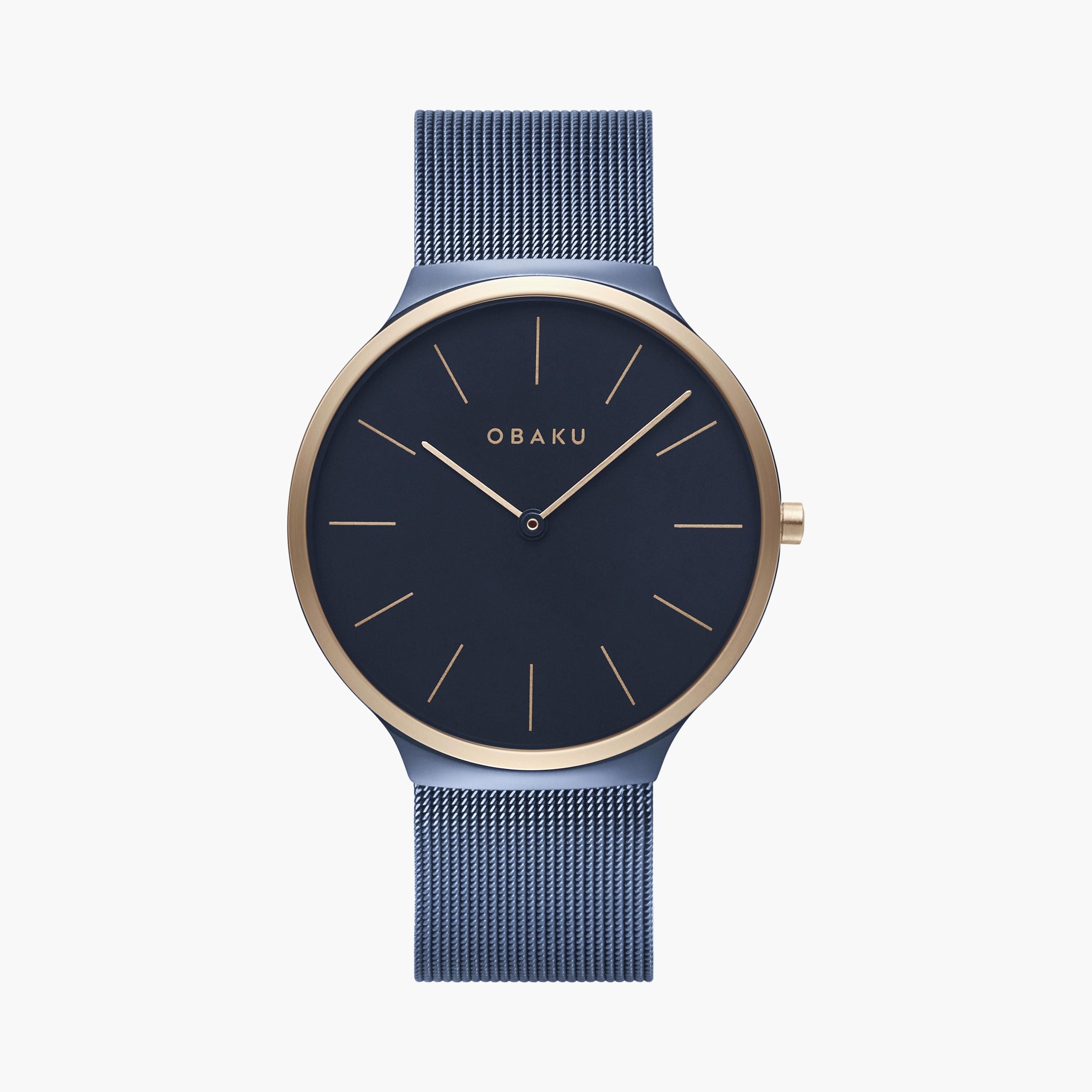 ساعة أنالوج زرقاء بسوار ستانلس ستيل من أوباكو للرجال | V240GXSLML-men-watchesandjewellery-watches-image-1