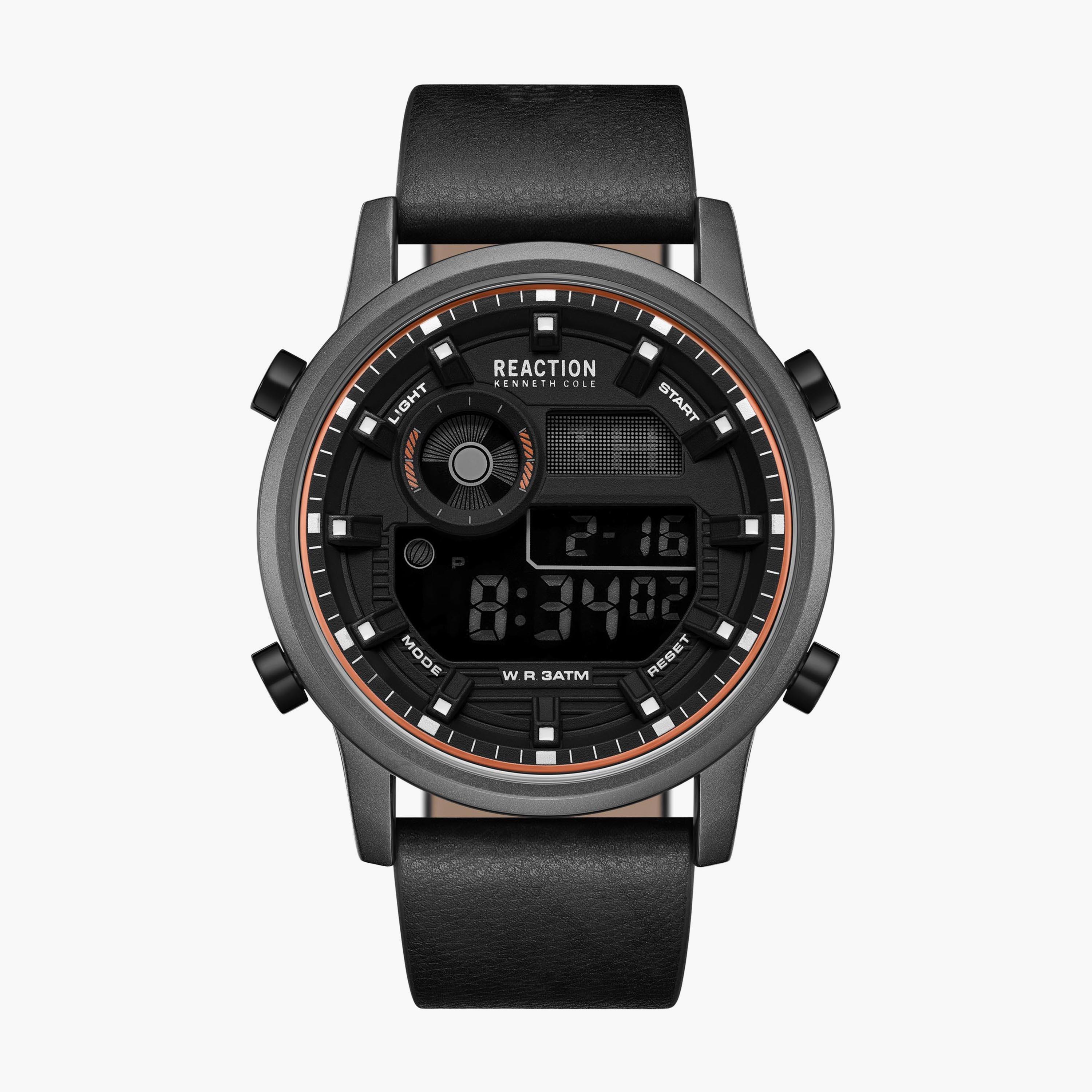 ساعة أنالوج الرقمية بسوار جلدي اسود للرجال من كينيث كول | KRWGD9006402-men-watchesandjewellery-watches-image-1