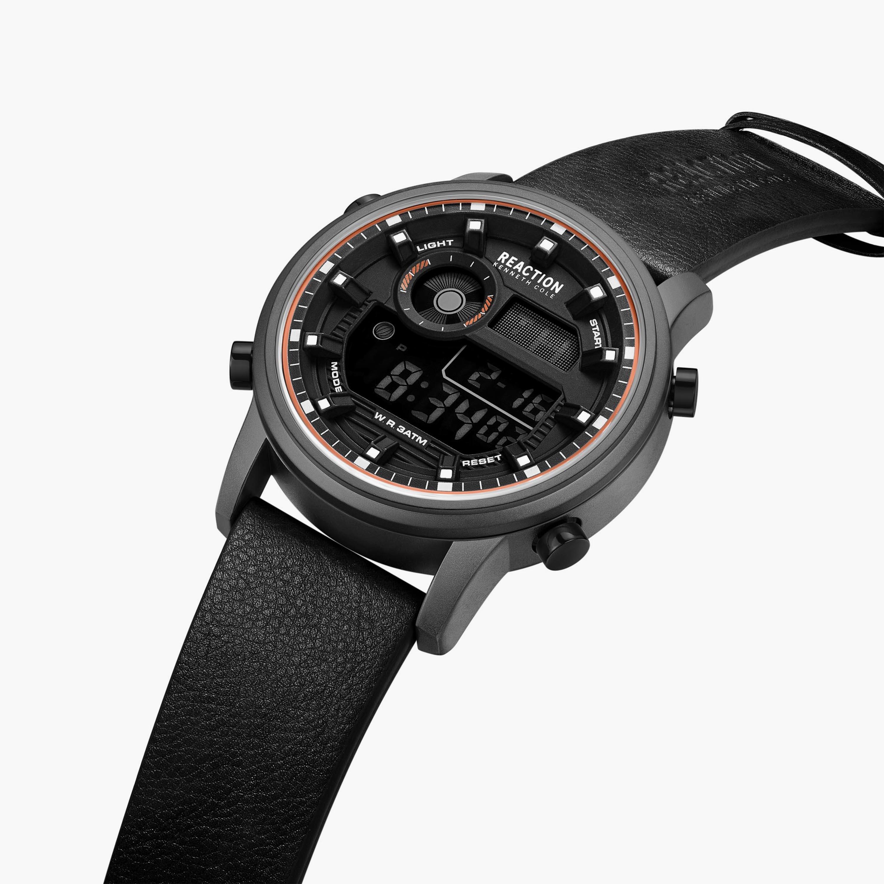 ساعة أنالوج الرقمية بسوار جلدي اسود للرجال من كينيث كول | KRWGD9006402-men-watchesandjewellery-watches-image-2
