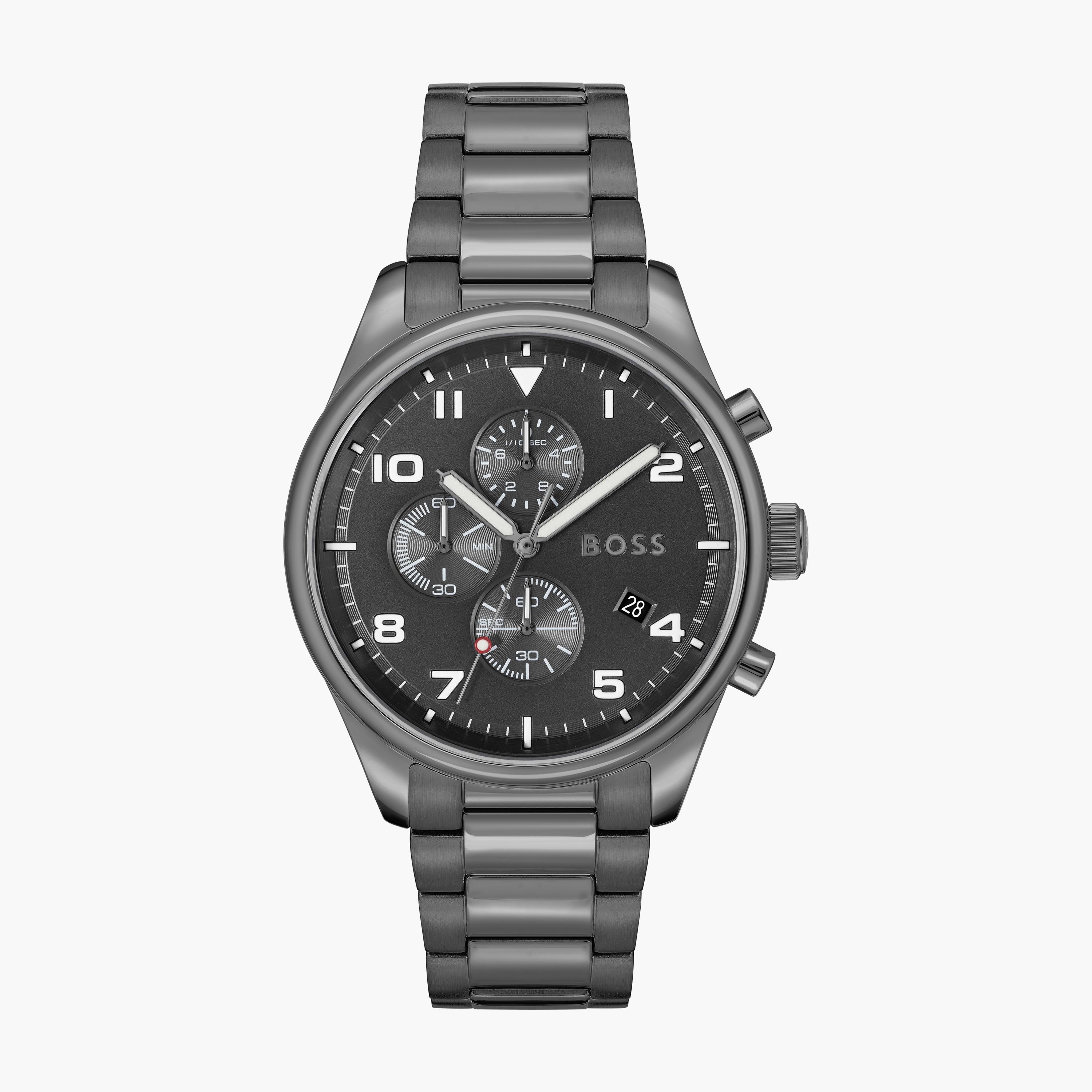 ساعة كرونوغراف بلون رمادي بسوار ستانلس ستيل من هيوغو بوس للرجال مع 44 مم | 1513991-men-watchesandjewellery-watches-image-1