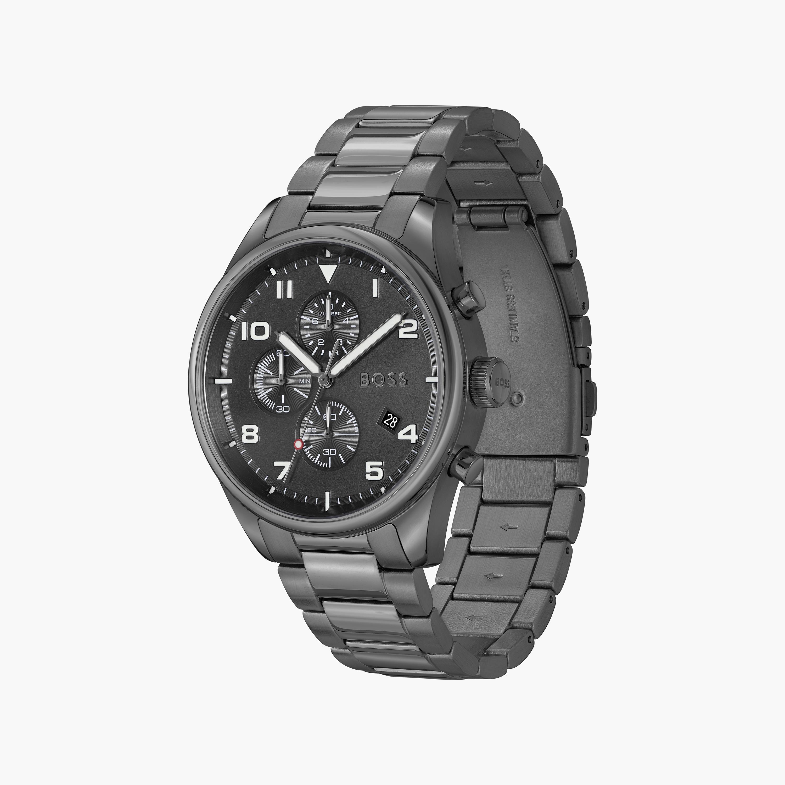 ساعة كرونوغراف بلون رمادي بسوار ستانلس ستيل من هيوغو بوس للرجال مع 44 مم | 1513991-men-watchesandjewellery-watches-image-2