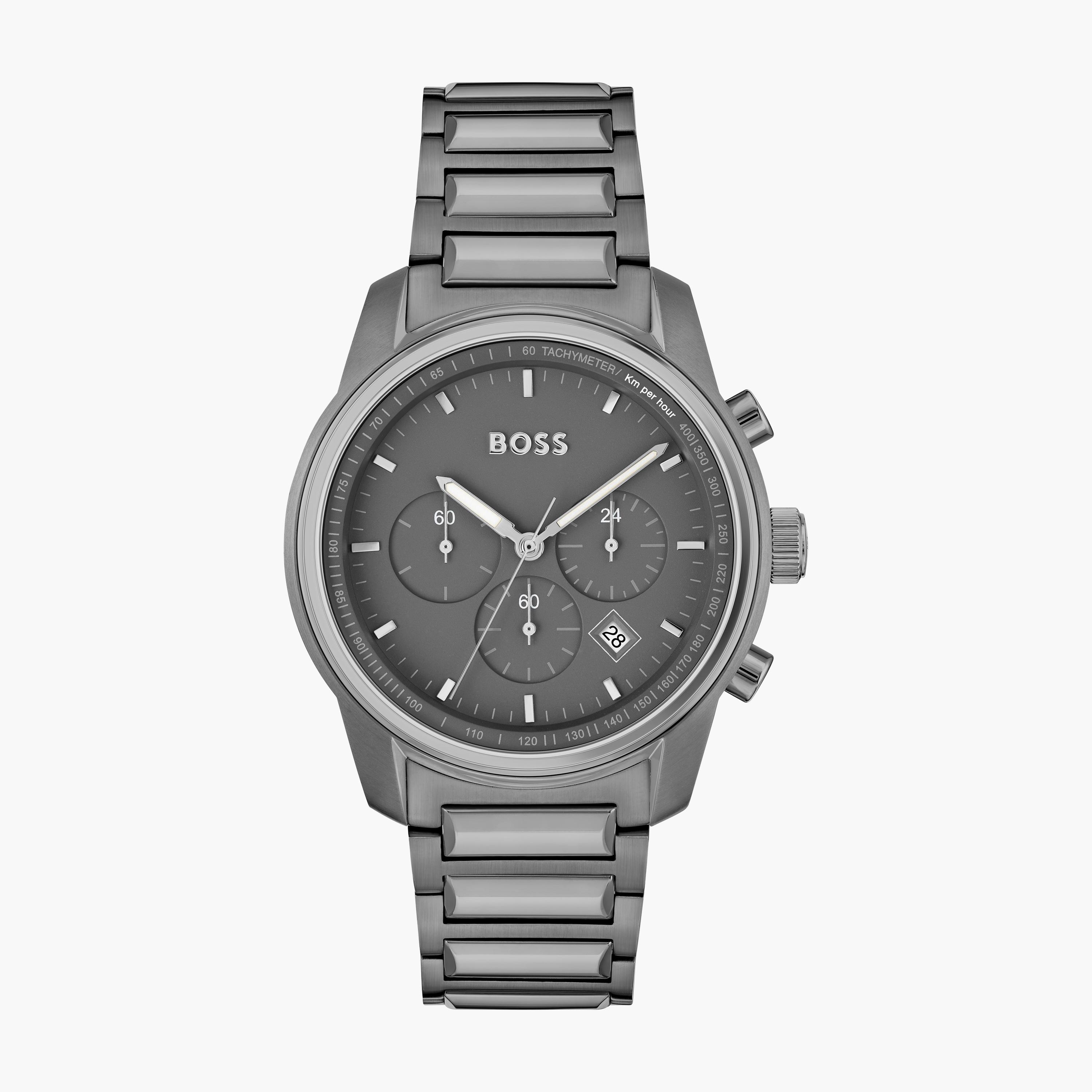ساعة كرونوغراف بلون رمادي بسوار ستانلس ستيل من هيوغو بوس للرجال مع 44 مم | 1514005-men-watchesandjewellery-watches-image-1