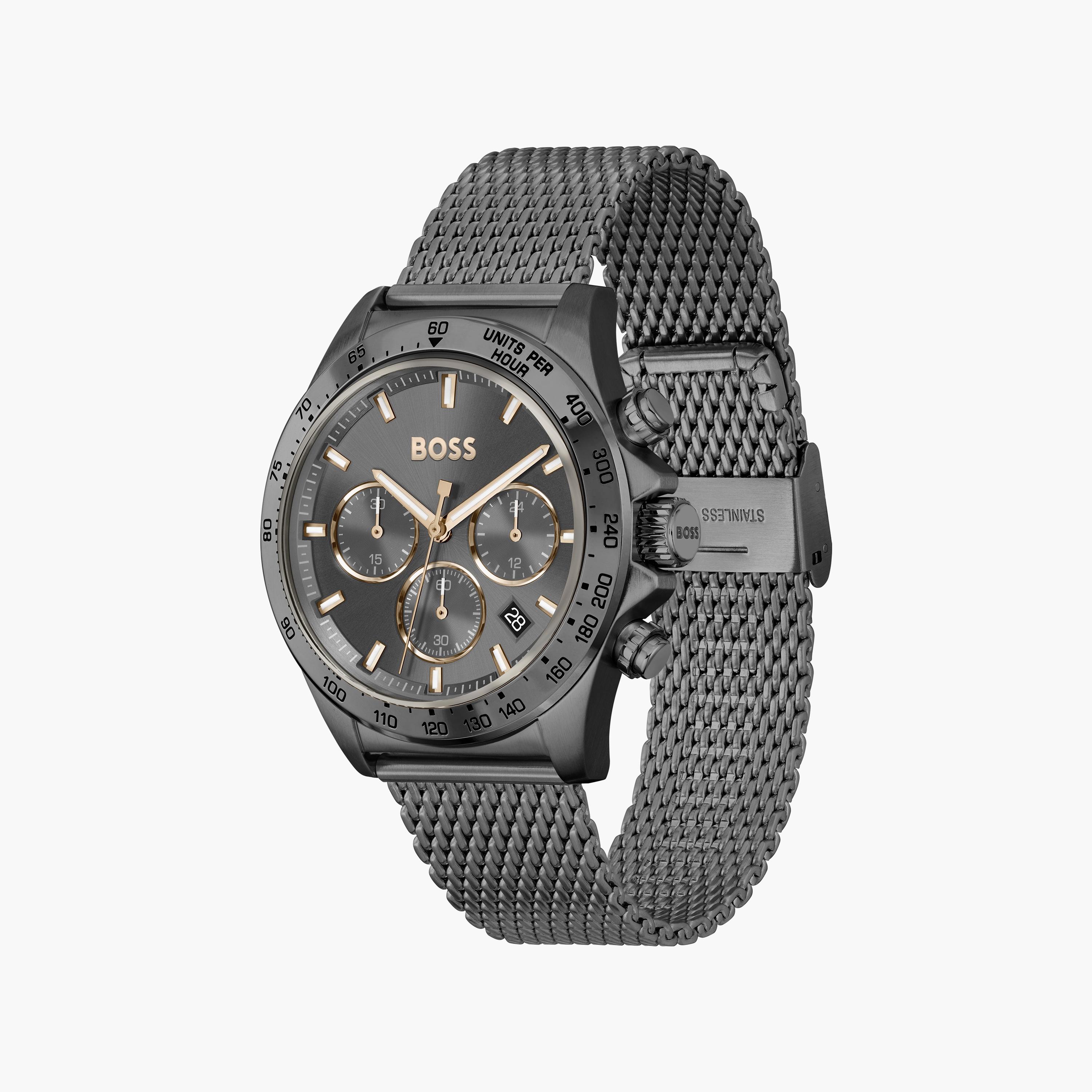 ساعة كرونوغراف بلون رمادي بسوار ستانلس ستيل من هيوغو بوس للرجال مع 43 مم | 1514021-men-watchesandjewellery-watches-image-2