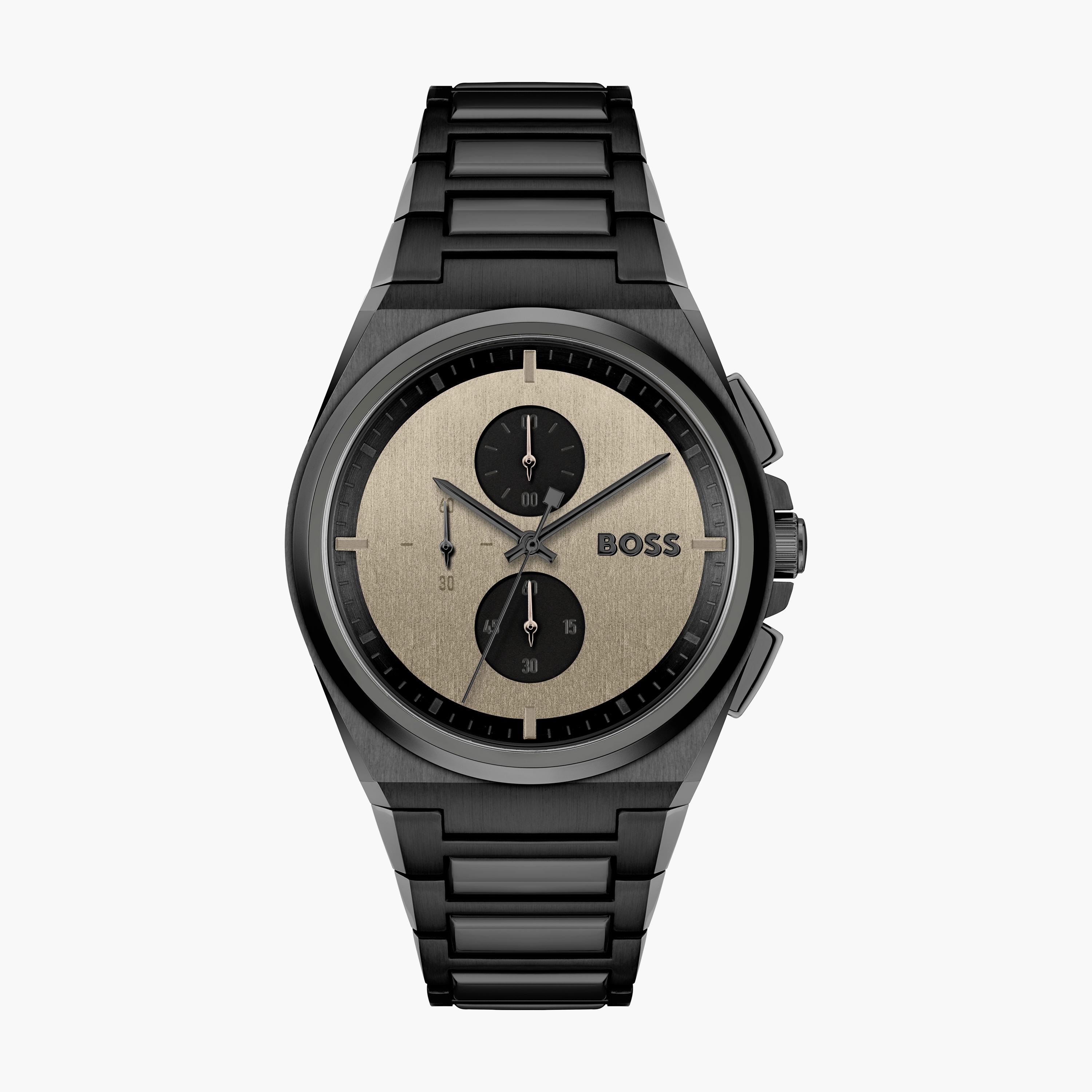 ساعة كرونوغراف بلون اسود بسوار ستانلس ستيل من هيوغو بوس للرجال مع 46 مم | 1514043-men-watchesandjewellery-watches-image-1