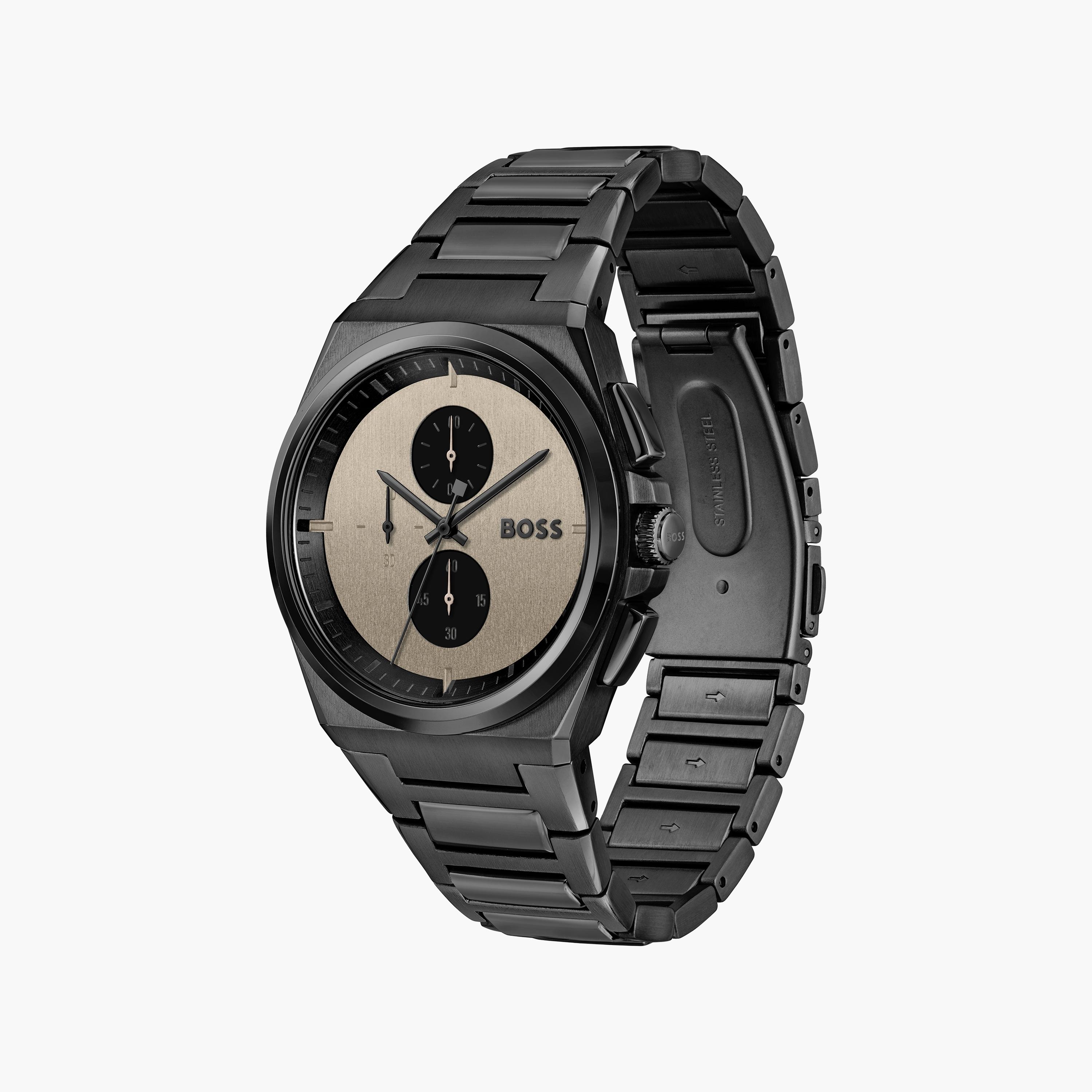 ساعة كرونوغراف بلون اسود بسوار ستانلس ستيل من هيوغو بوس للرجال مع 46 مم | 1514043-men-watchesandjewellery-watches-image-2