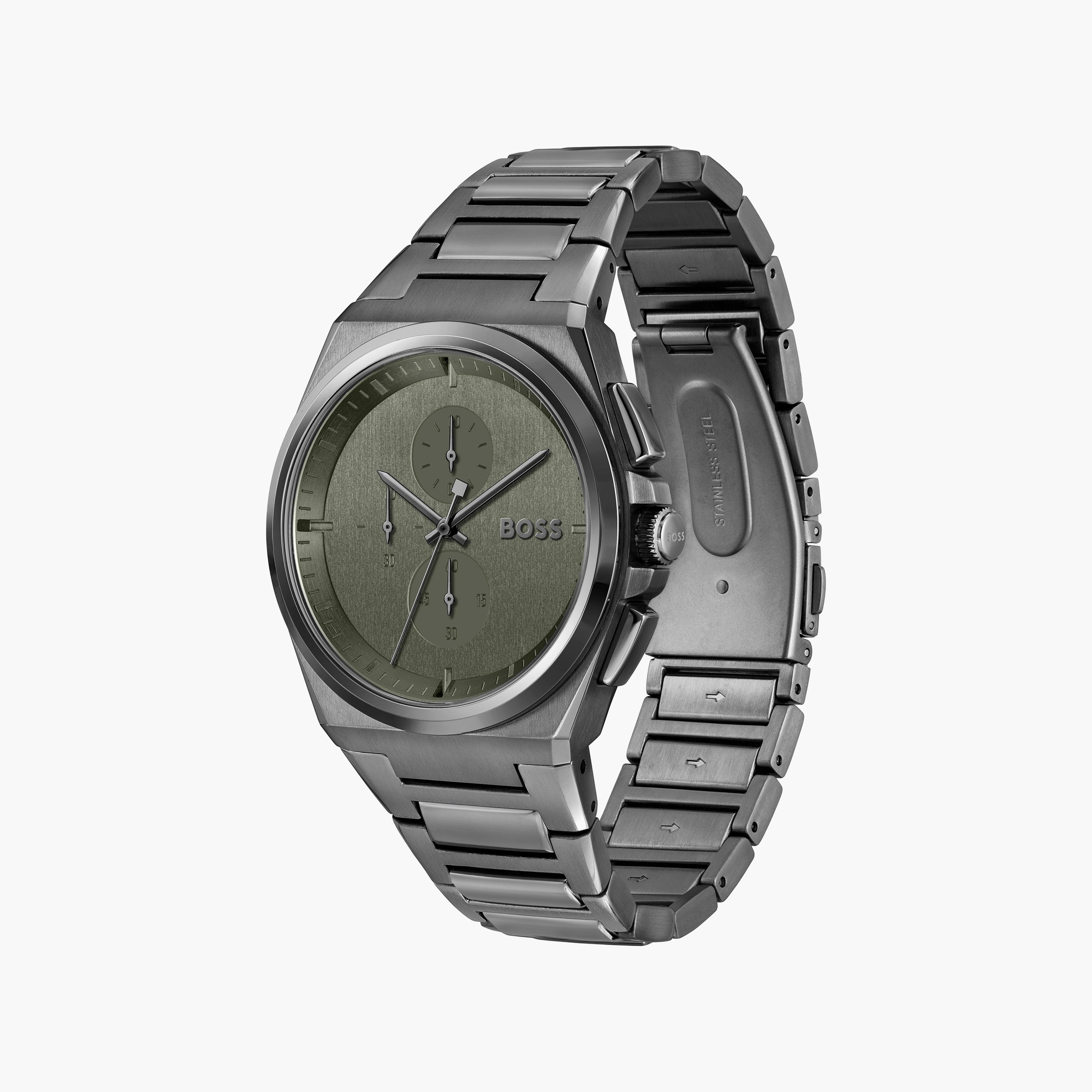 ساعة كرونوغراف بلون رمادي بسوار ستانلس ستيل من هيوغو بوس للرجال مع 46 مم | 1514045-men-watchesandjewellery-watches-image-2