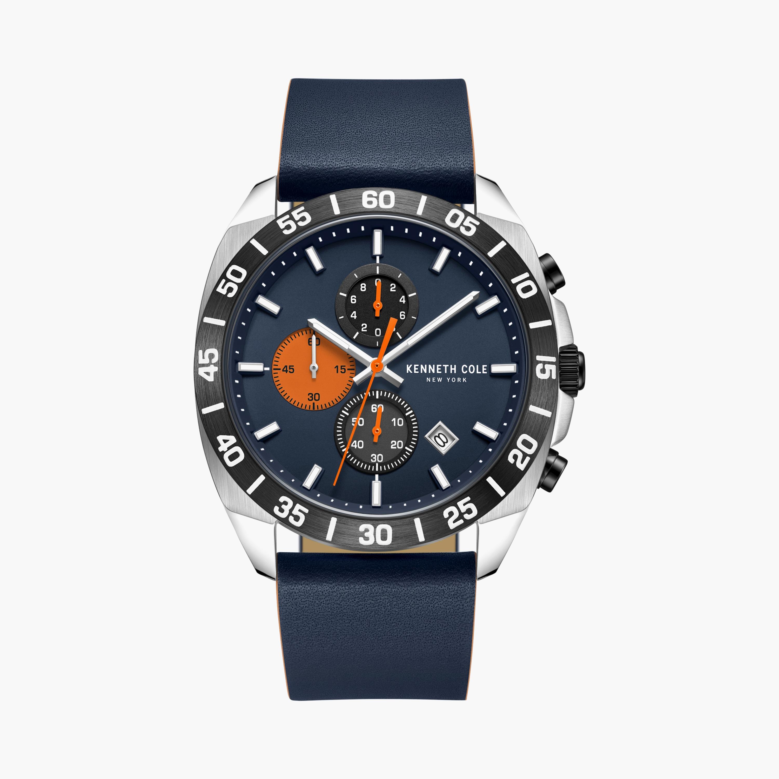 ساعة كرونوغراف بسوار جلدي ازرق للرجال من كينيث كول | KCWGC0016101-men-watchesandjewellery-watches-image-1
