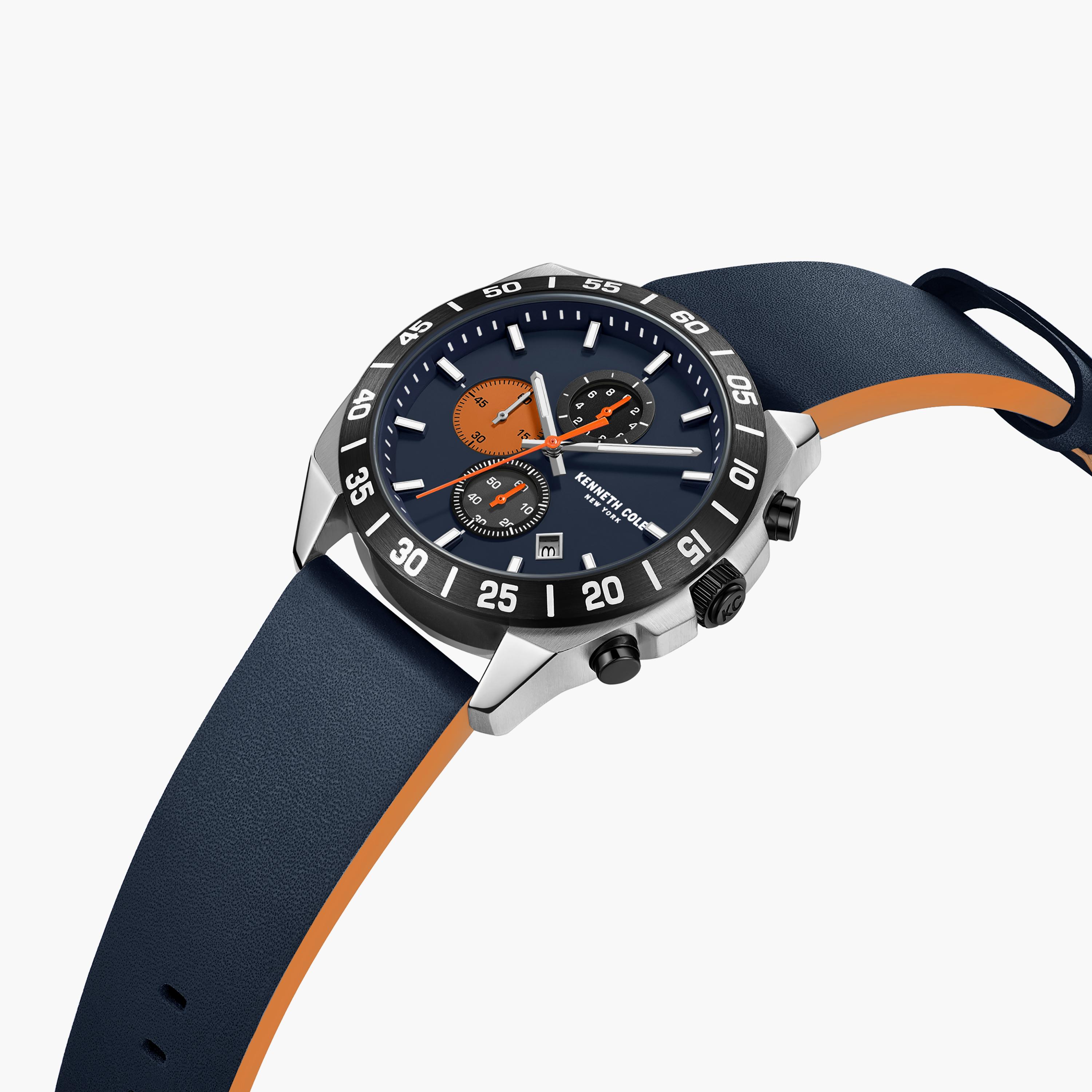 ساعة كرونوغراف بسوار جلدي ازرق للرجال من كينيث كول | KCWGC0016101-men-watchesandjewellery-watches-image-2