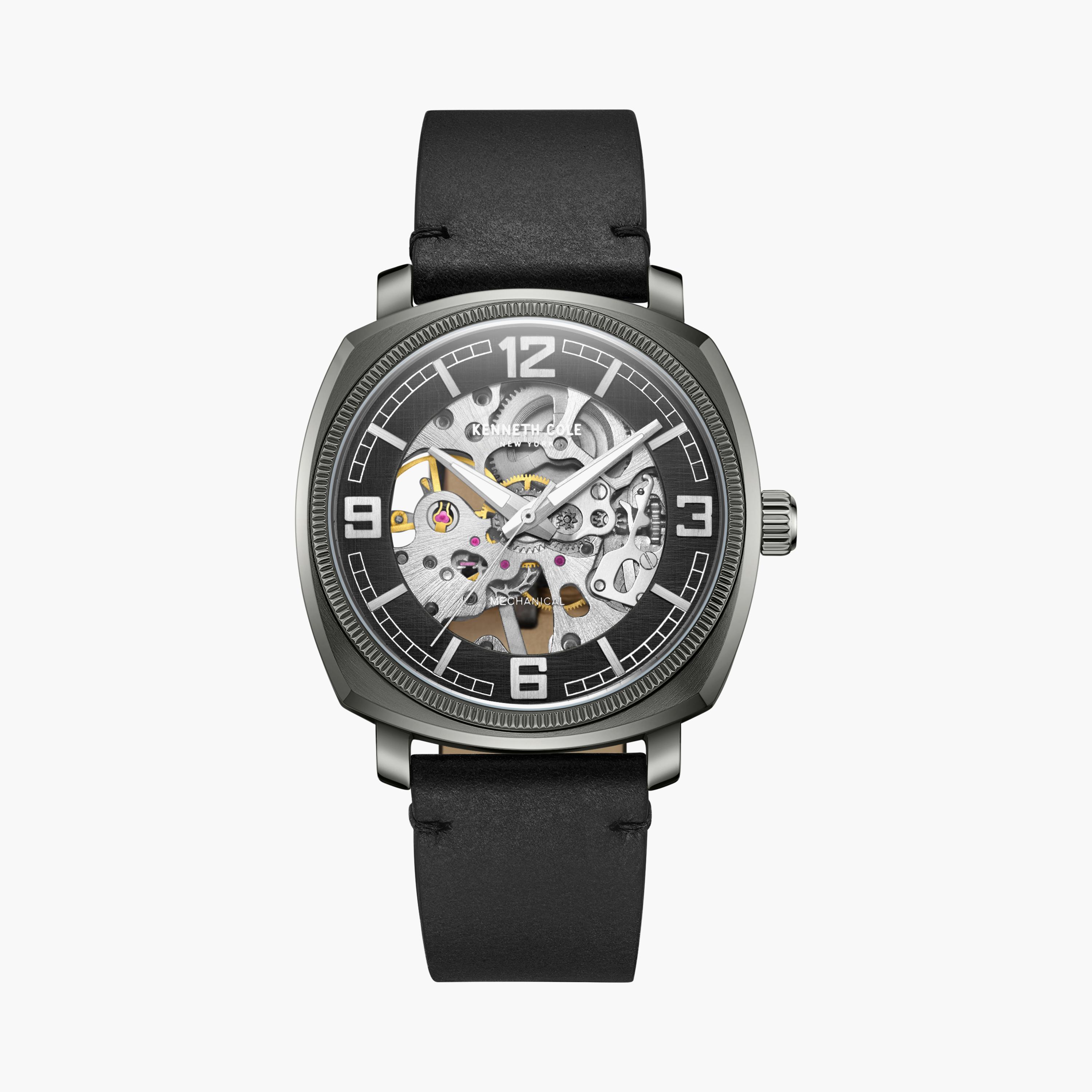 Kenneth Cole Black Automatic Leather Strap Watch | KCWGE0020703-girls-accessories-watches-image-1