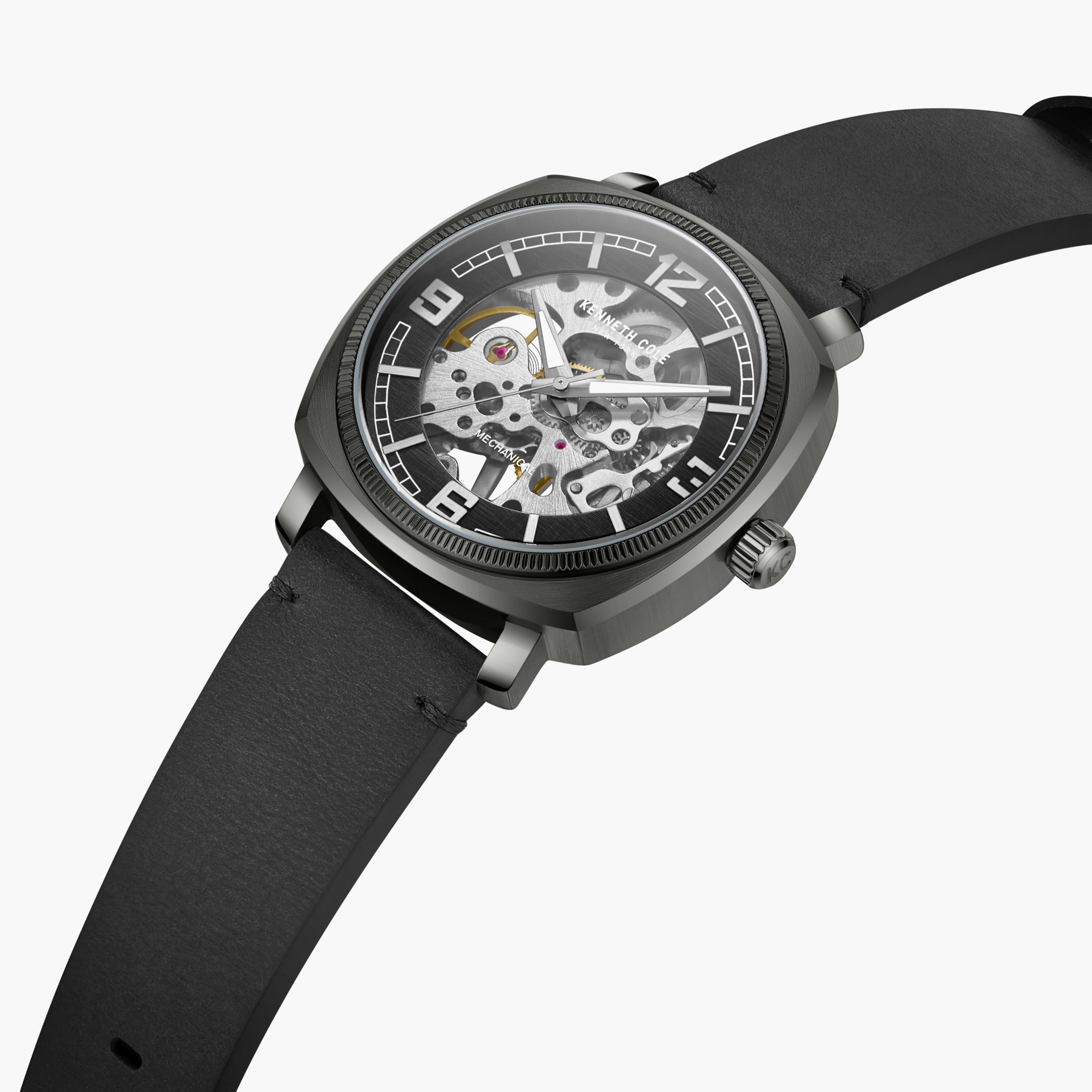Kenneth Cole Black Automatic Leather Strap Watch | KCWGE0020703-girls-accessories-watches-image-2