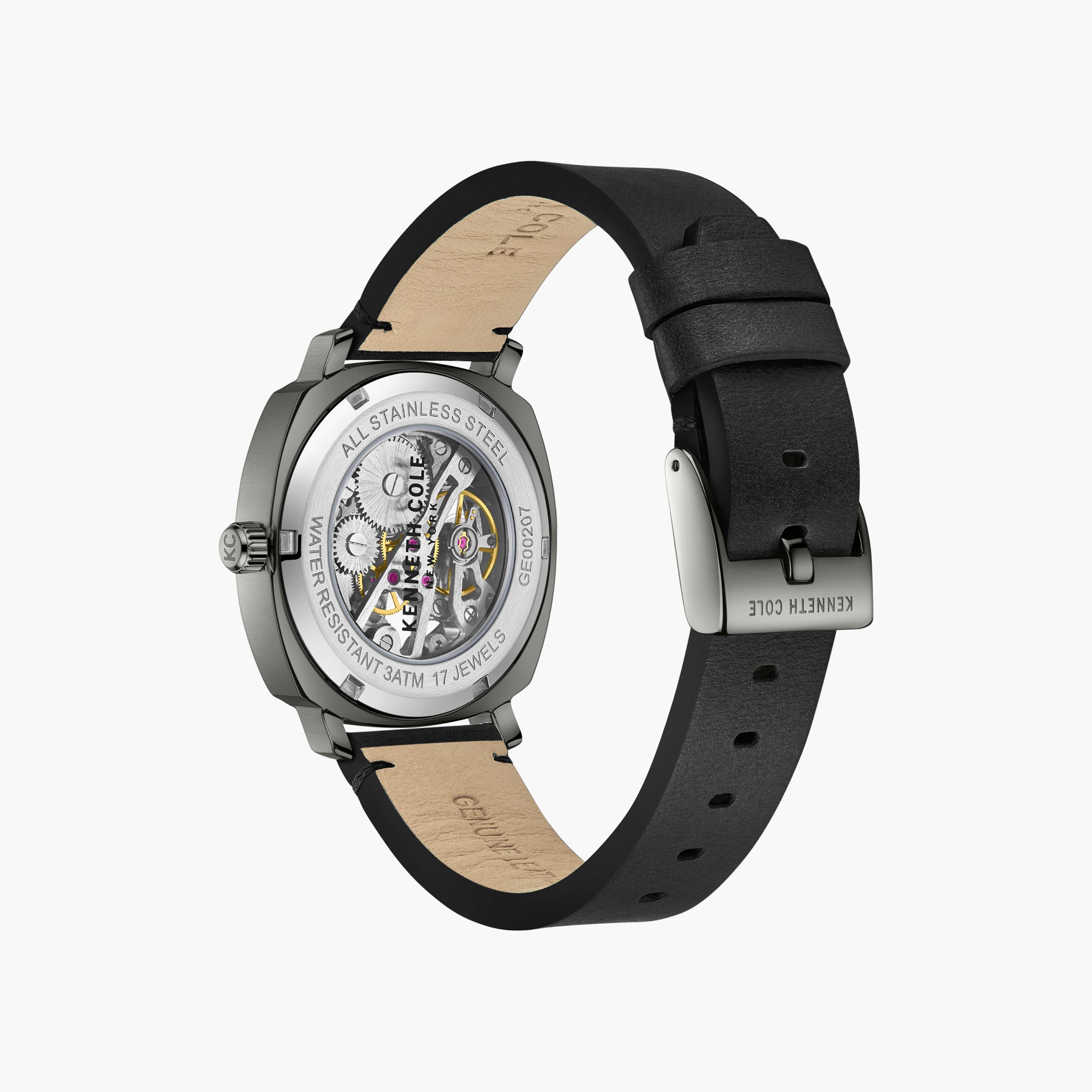 Kenneth Cole Black Automatic Leather Strap Watch | KCWGE0020703-girls-accessories-watches-image-3
