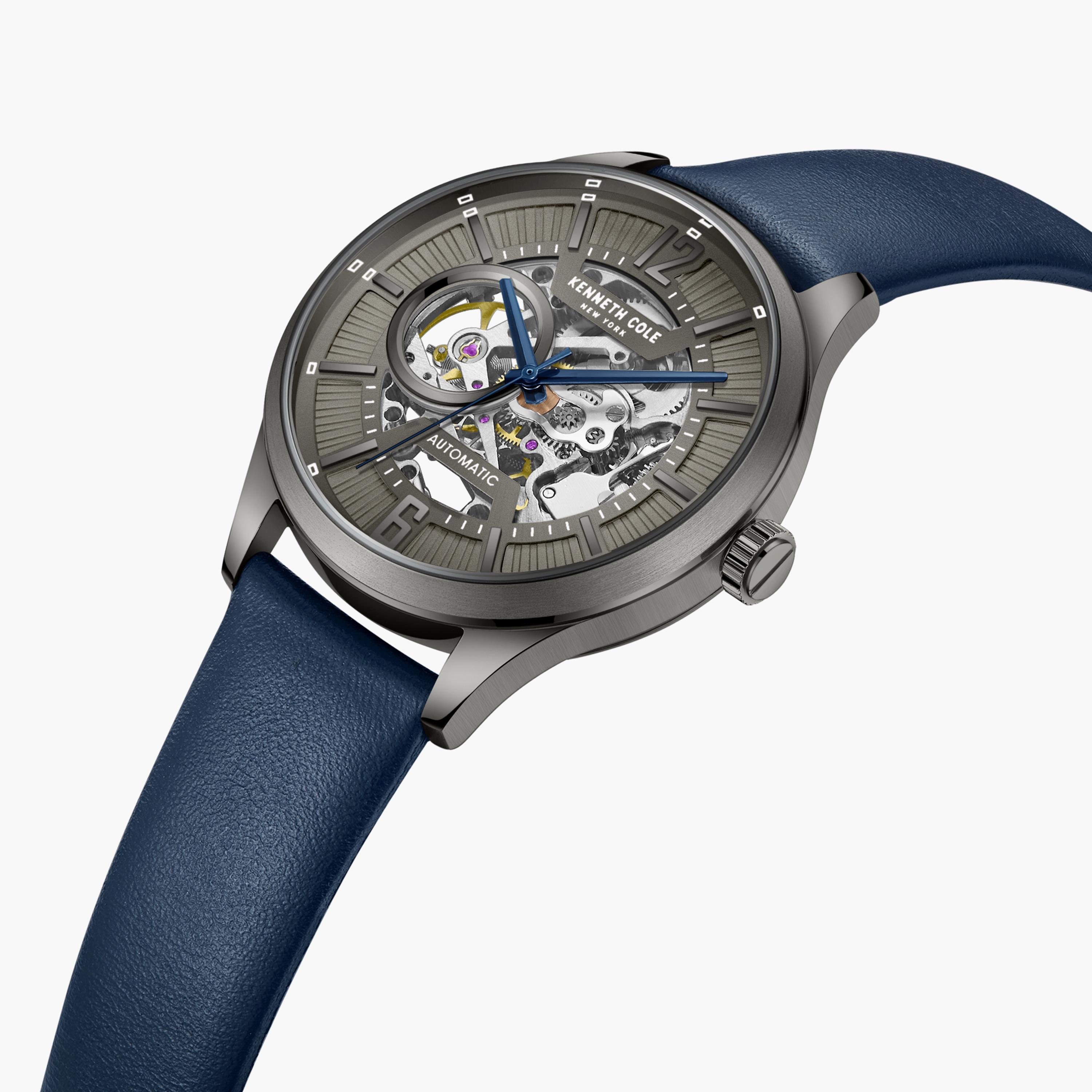 ساعة أنالوج الأوتوماتيكية بسوار جلدي ازرق للرجال من كينيث كول | KCWGE2232502-men-watchesandjewellery-watches-image-2