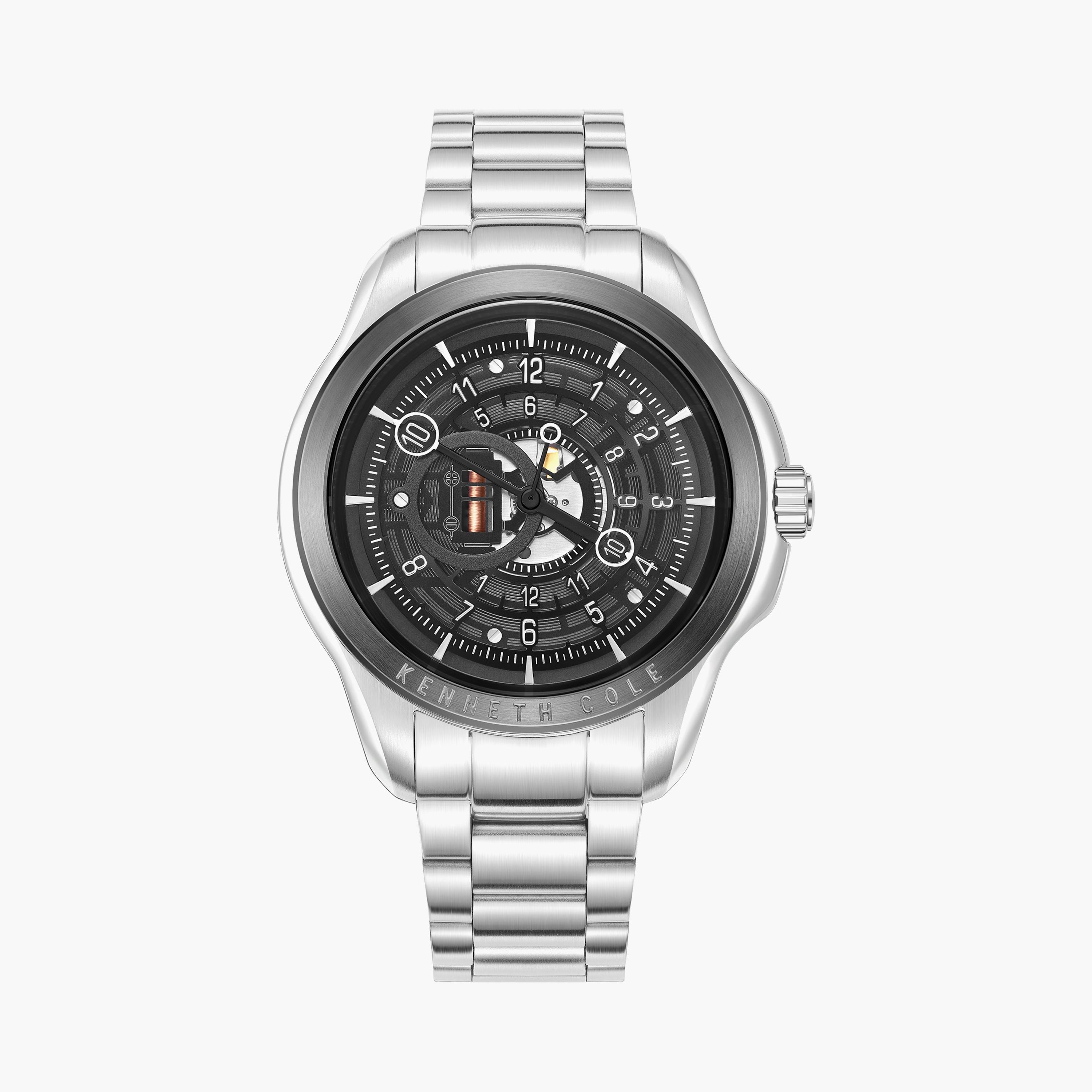 ساعة فضية بسوار ستانلس ستيل أوتوماتيكي من كينيث كول للرجال | KCWGG2218005-men-watchesandjewellery-watches-image-1