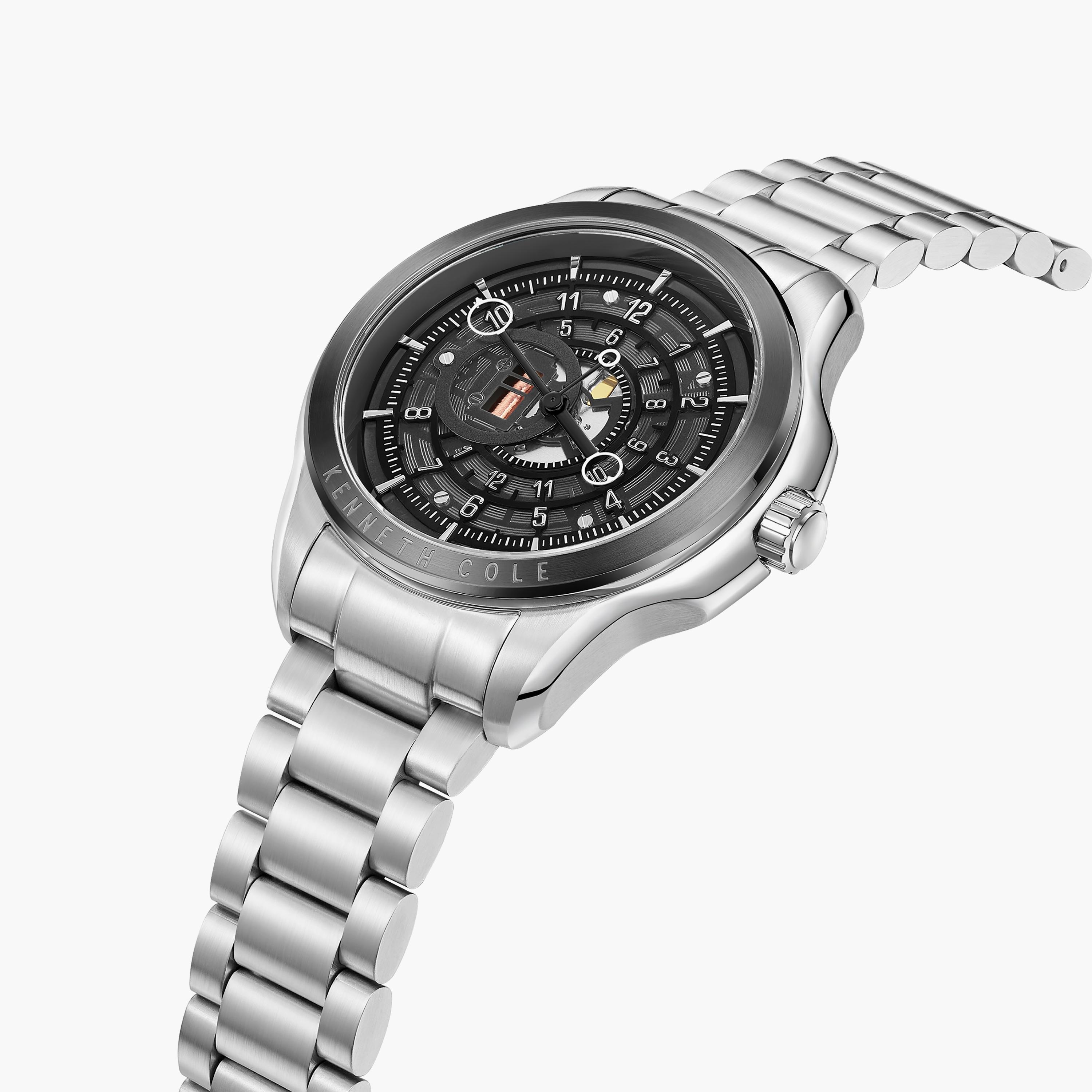 ساعة فضية بسوار ستانلس ستيل أوتوماتيكي من كينيث كول للرجال | KCWGG2218005-men-watchesandjewellery-watches-image-2