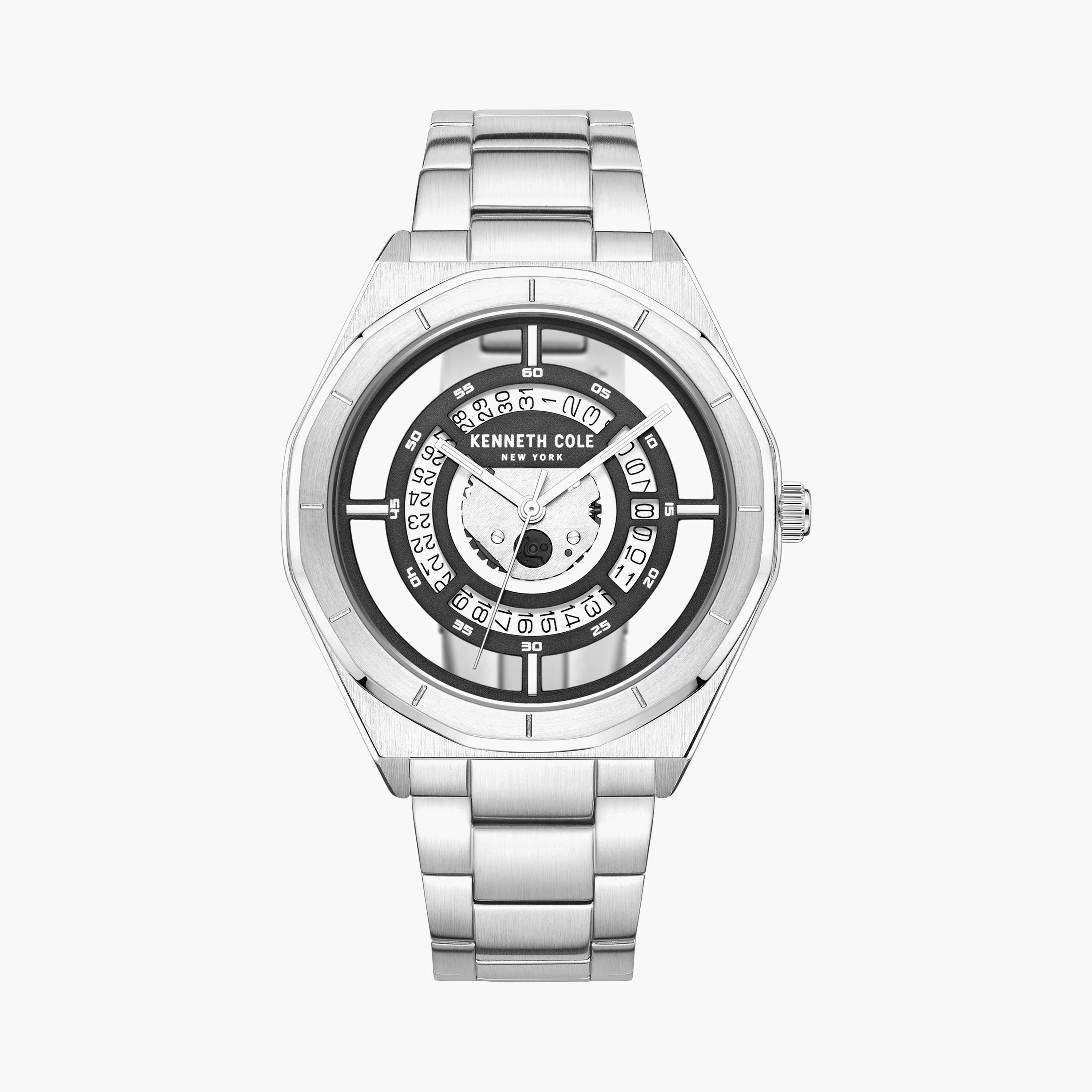 ساعة فضية بسوار ستانلس ستيل أوتوماتيكي من كينيث كول للرجال | KCWGH0014301-men-watchesandjewellery-watches-image-1