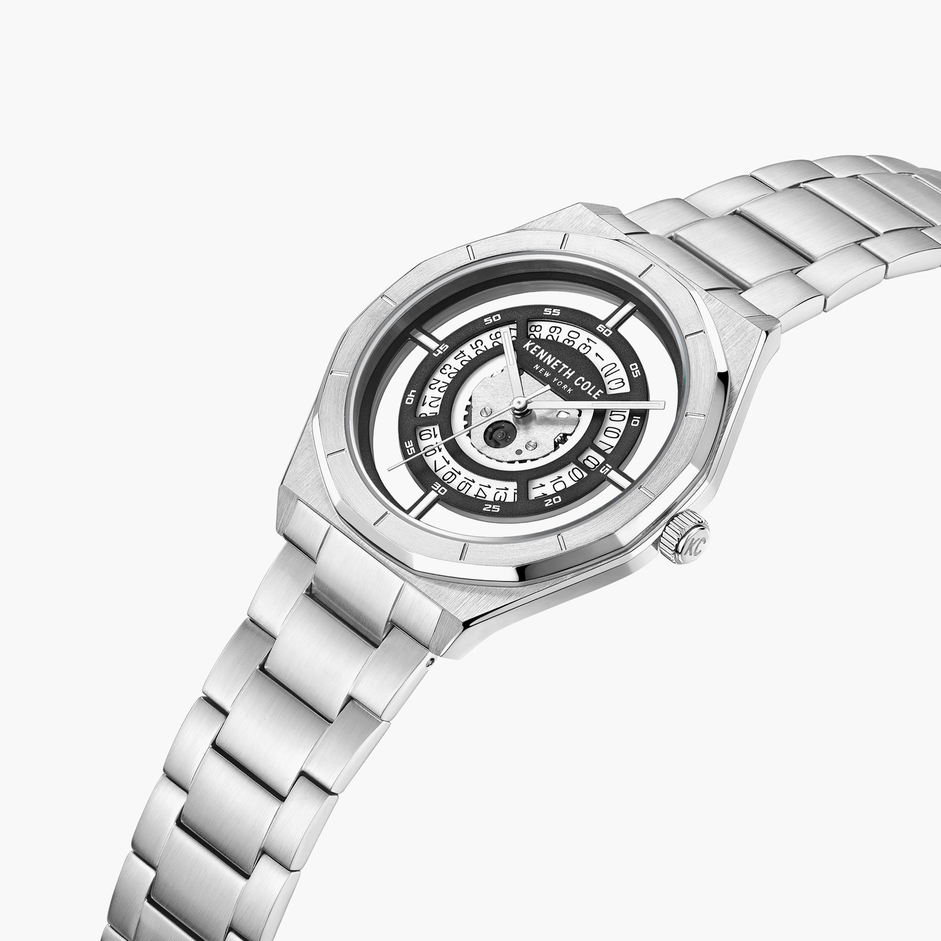 ساعة فضية بسوار ستانلس ستيل أوتوماتيكي من كينيث كول للرجال | KCWGH0014301-men-watchesandjewellery-watches-image-2