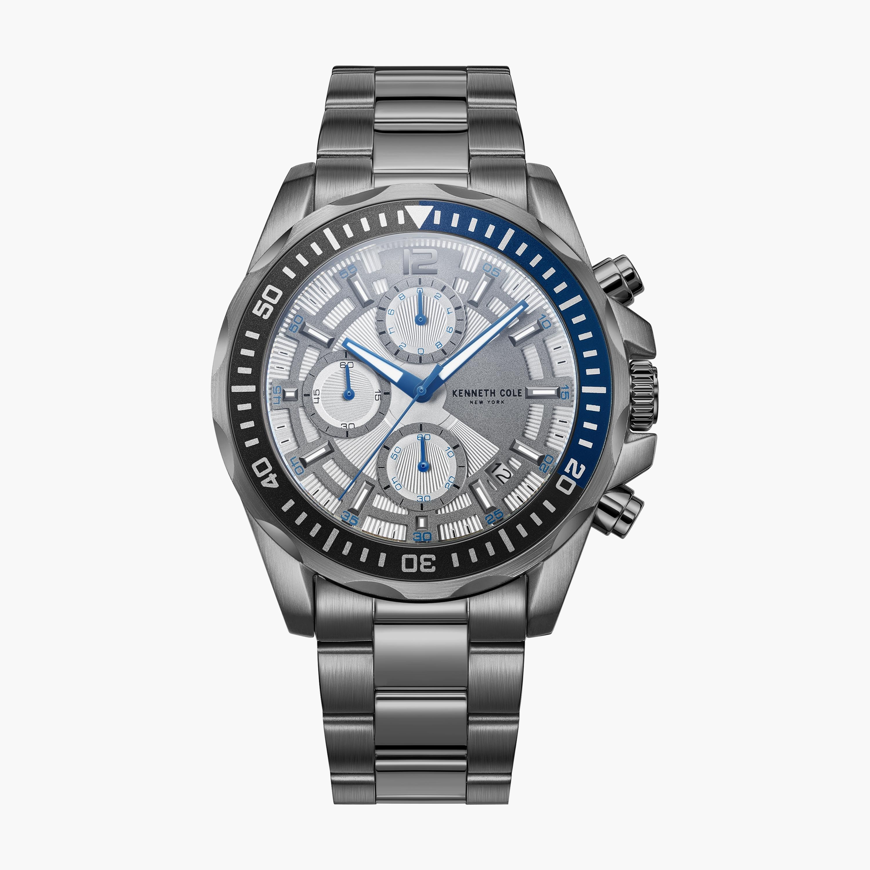 ساعة كرونوغراف رمادية بسوار ستانلس ستيل من كينيث كول للرجال | KCWGK2222201-men-watchesandjewellery-watches-image-1