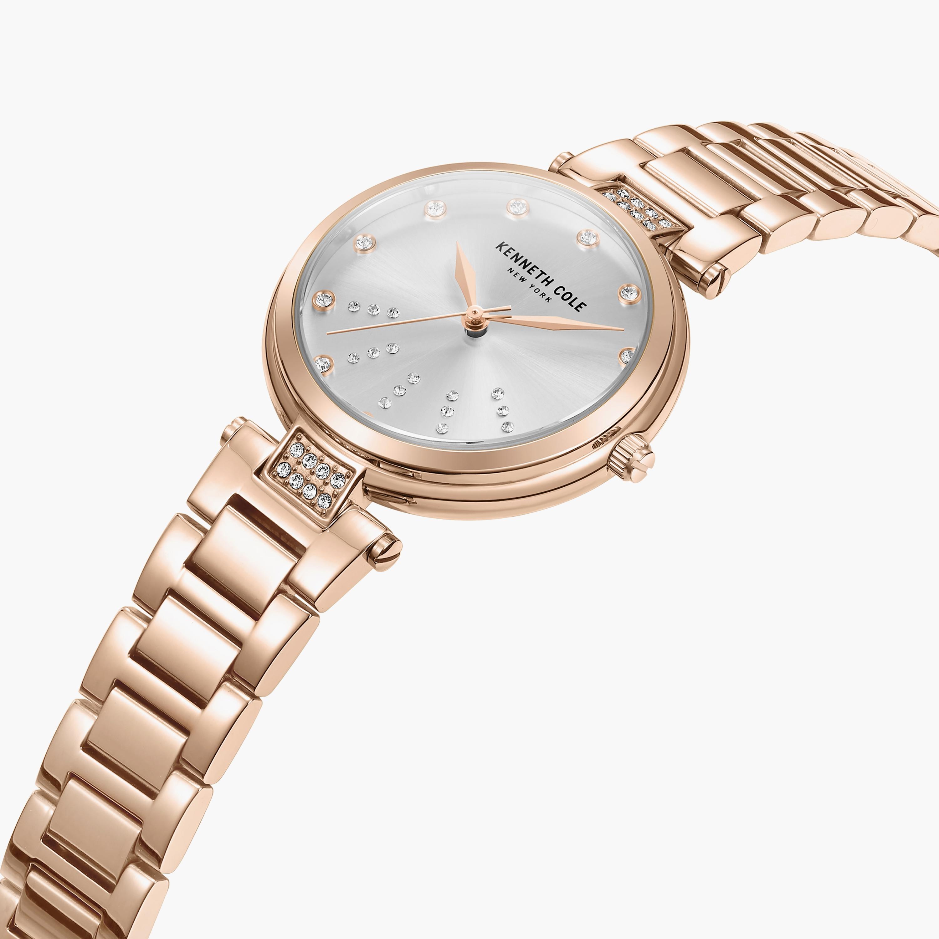 ساعة أنالوج ذهبية وردية بسوار ستانلس ستيل من كينيث كول للنساء | KCWLG2237303-women-watchesandjewellery-watches-image-2