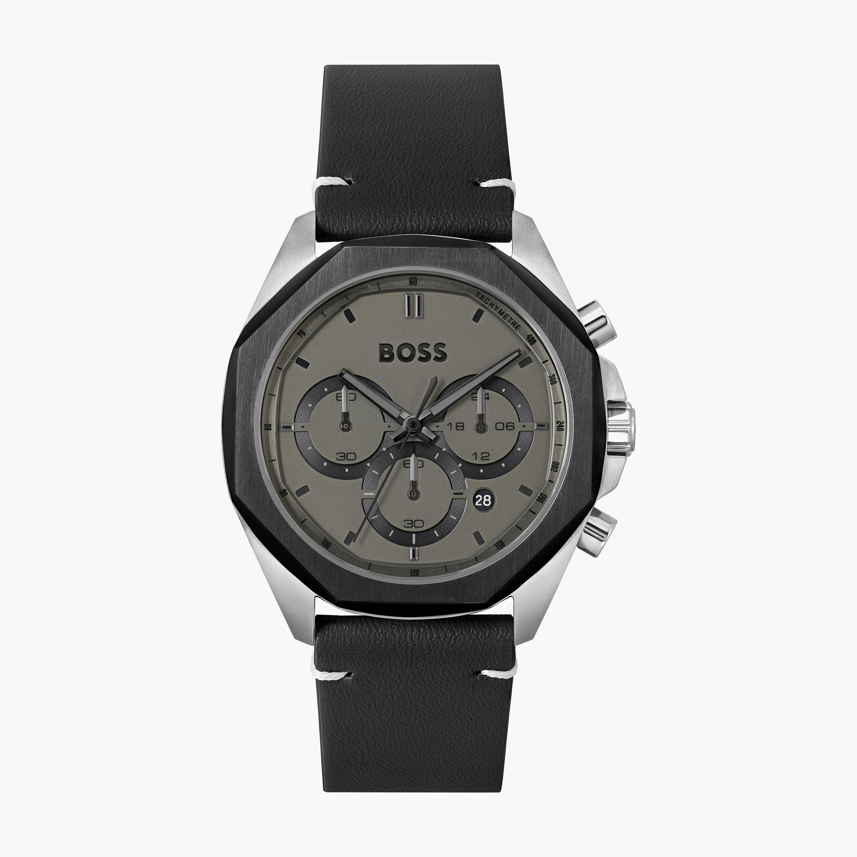 ساعة كرونوغراف مع 44 مم بسوار جلدي بلون أسود من هيوغو بوس للرجال | 1514014-men-watchesandjewellery-watches-image-1