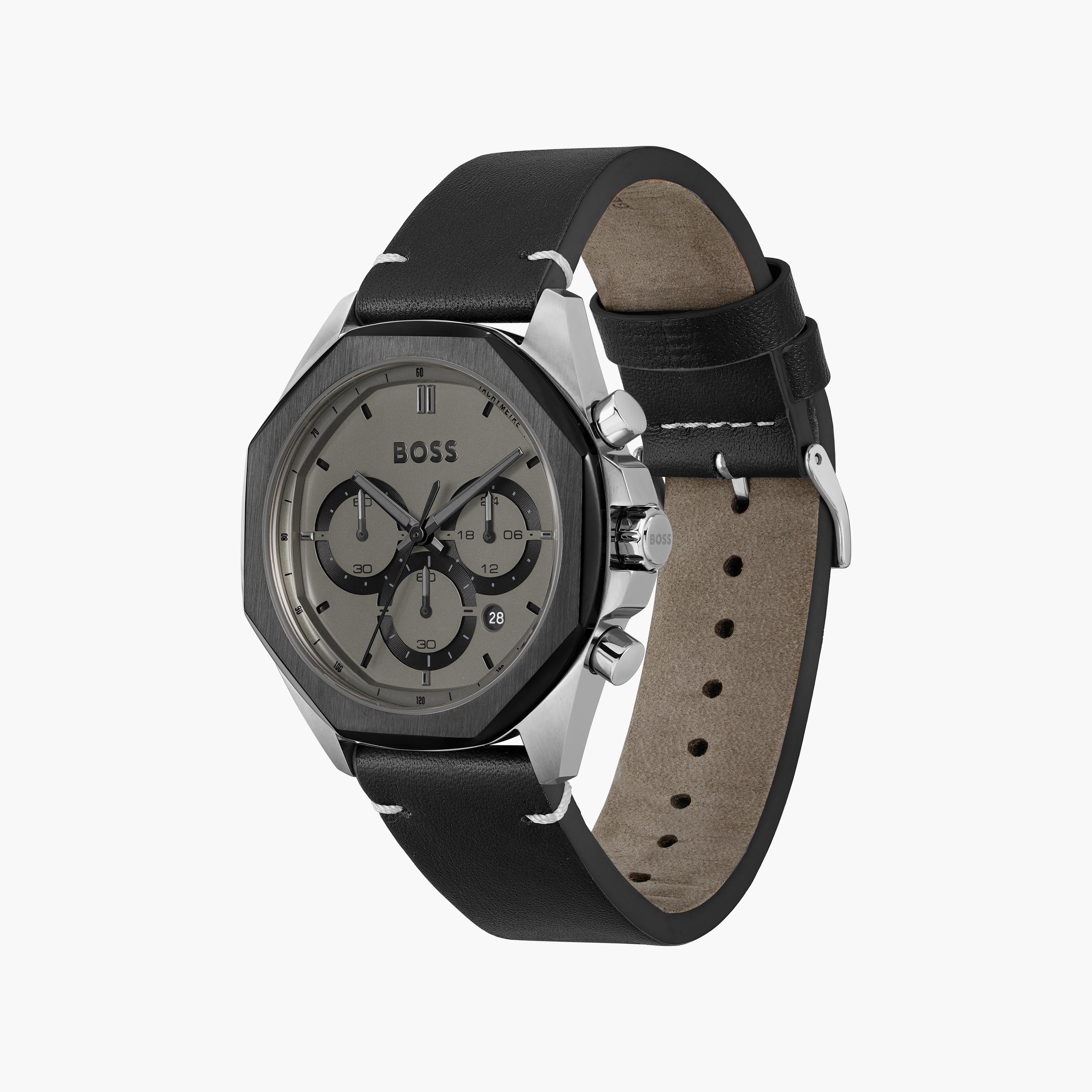 ساعة كرونوغراف مع 44 مم بسوار جلدي بلون أسود من هيوغو بوس للرجال | 1514014-men-watchesandjewellery-watches-image-2