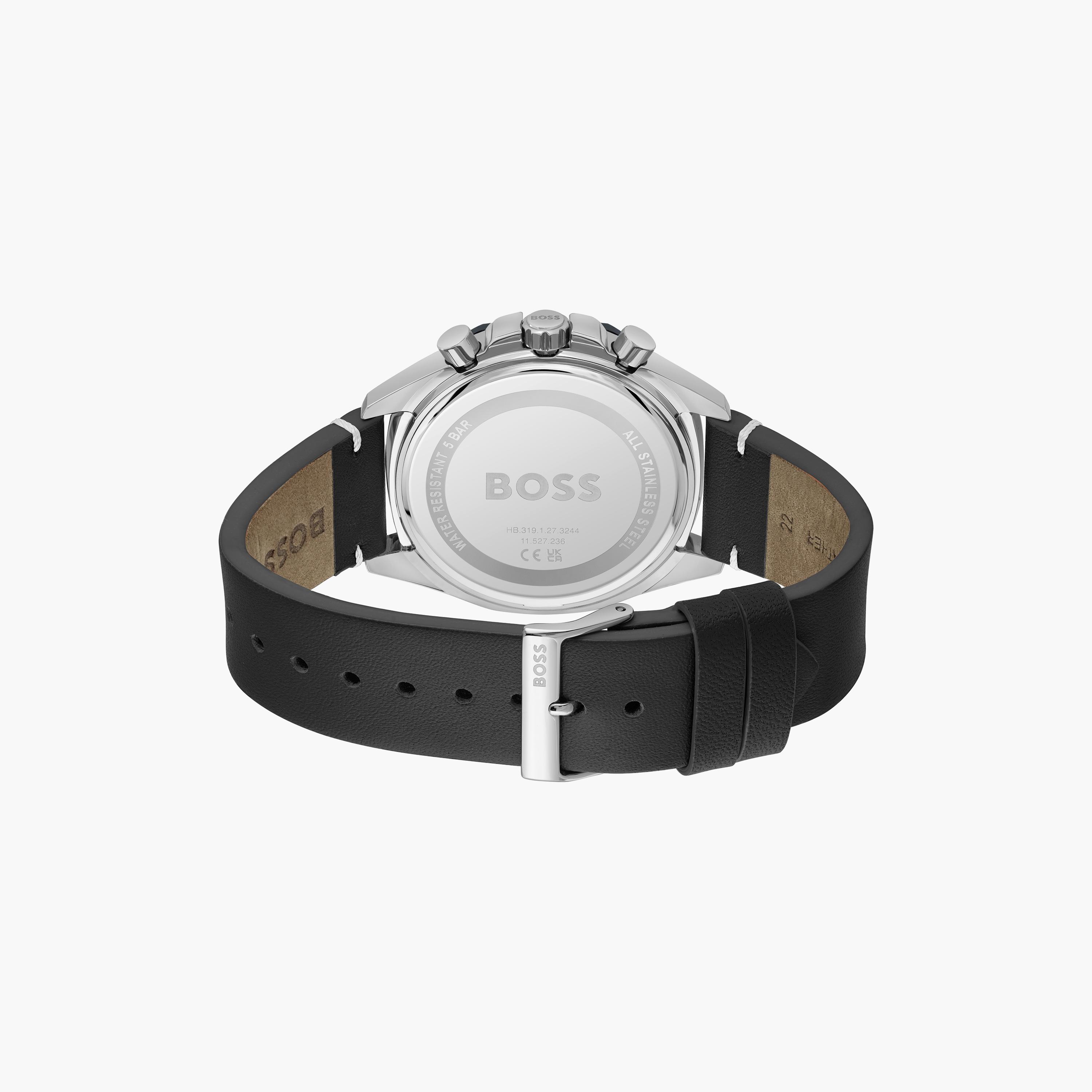 ساعة كرونوغراف مع 44 مم بسوار جلدي بلون أسود من هيوغو بوس للرجال | 1514014-men-watchesandjewellery-watches-image-3