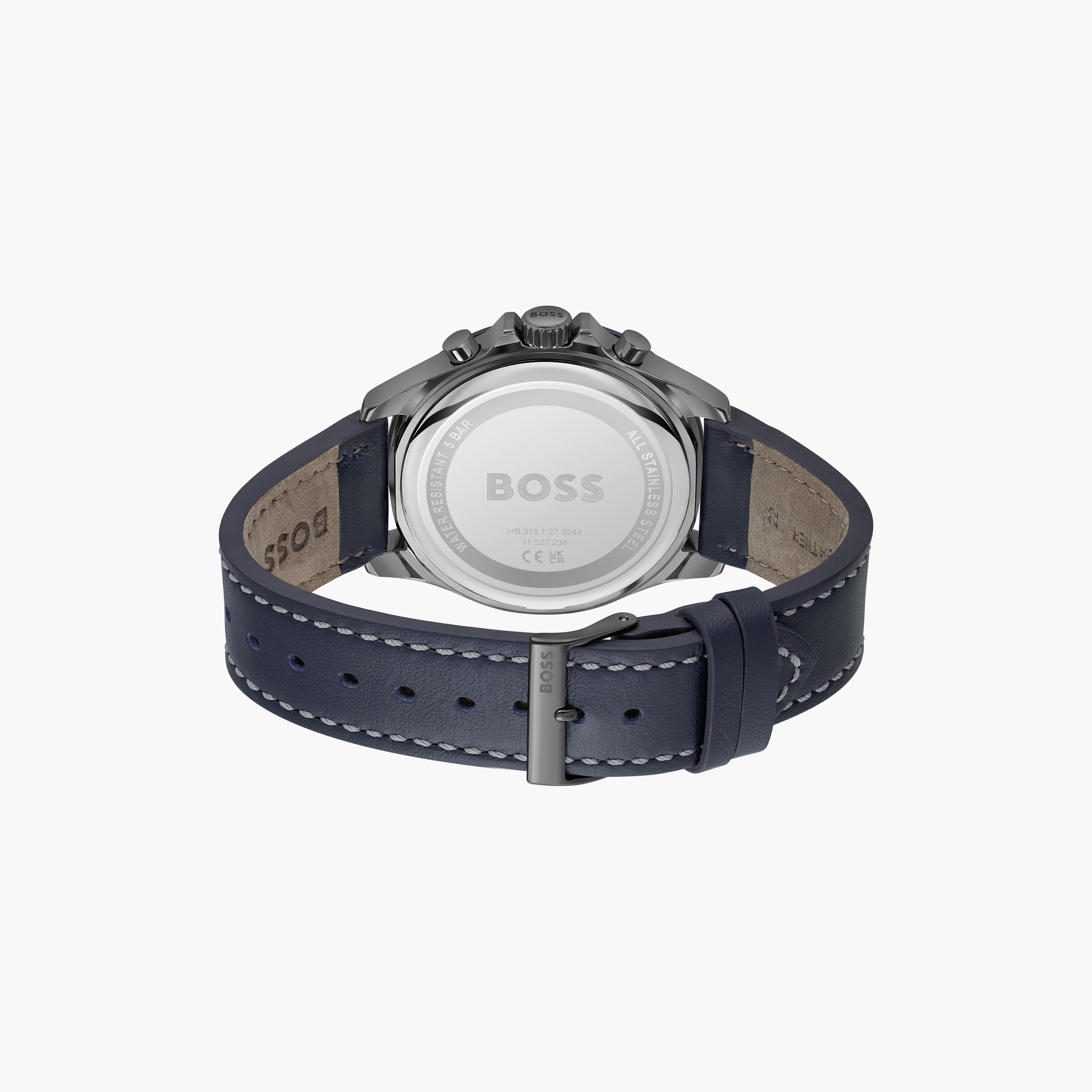 ساعة كرونوغراف بسوار جلدي ازرق للرجال من هيوغو بوس مع 45 مم | 1514056-men-watchesandjewellery-watches-image-3