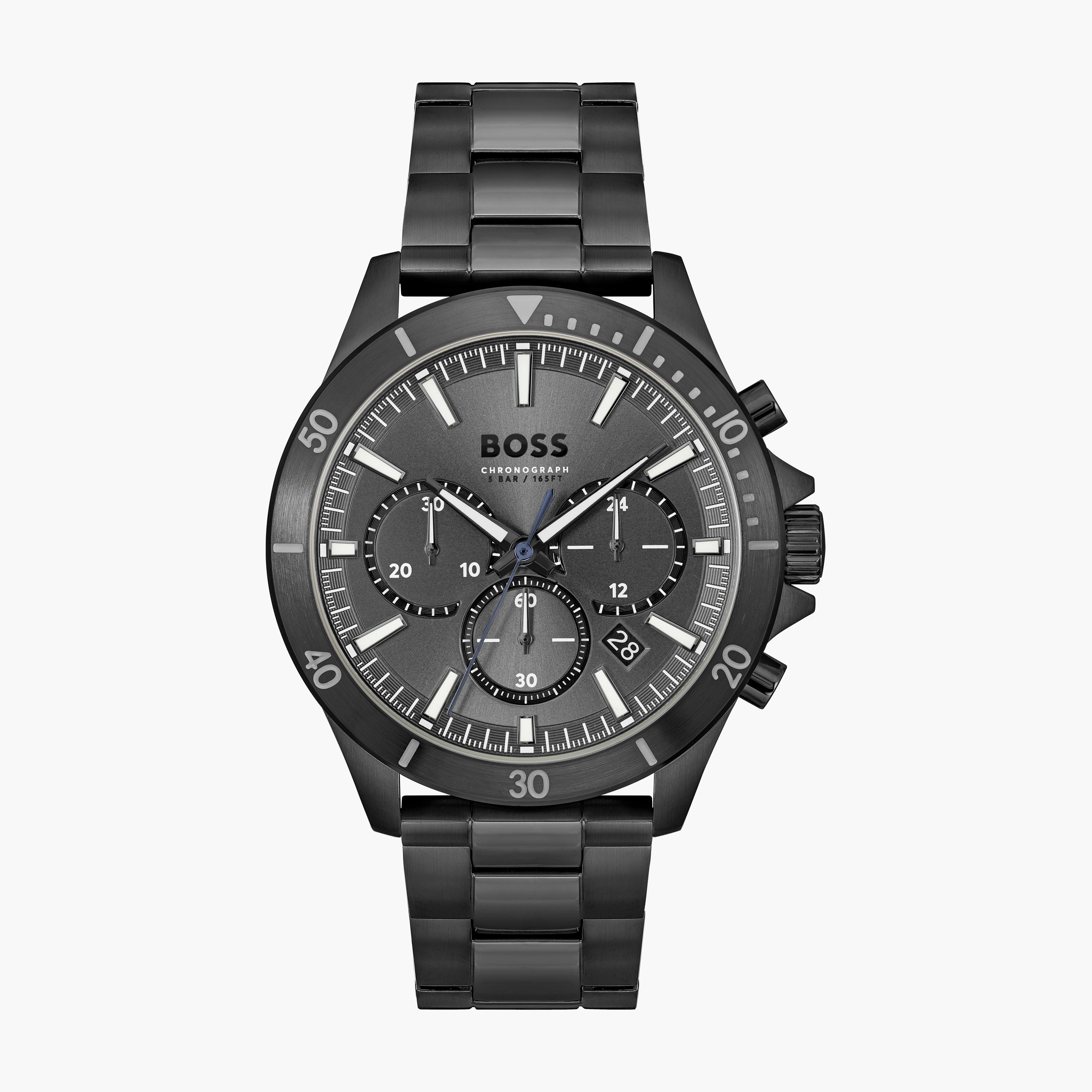 ساعة كرونوغراف بلون اسود بسوار ستانلس ستيل من هيوغو بوس للرجال مع 45 مم | 1514058-men-watchesandjewellery-watches-image-1