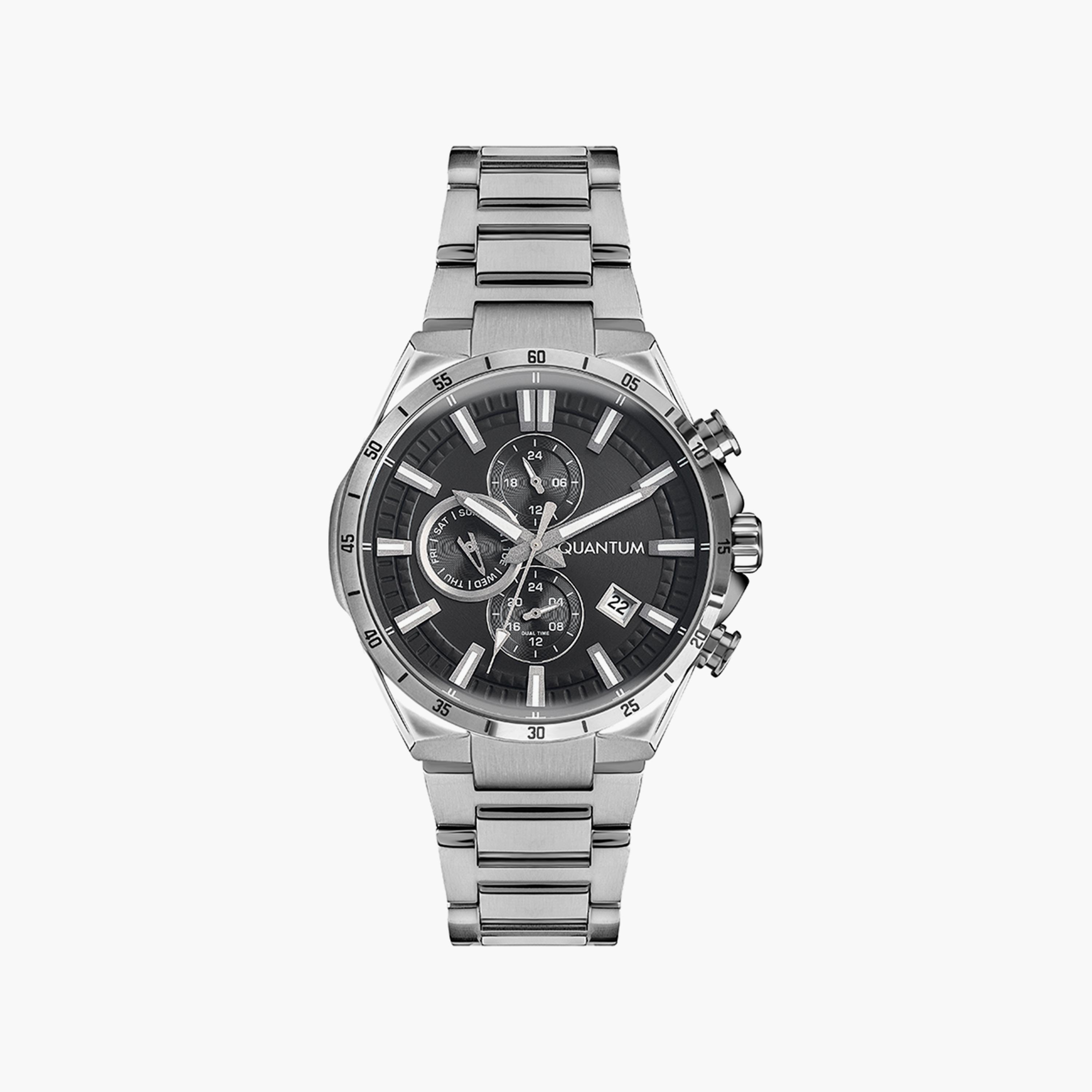 Quantum Men's Silver Chronograph Stainless Steel Metal Strap Watch | PWG936.050-men-watchesandjewellery-watches-image-1