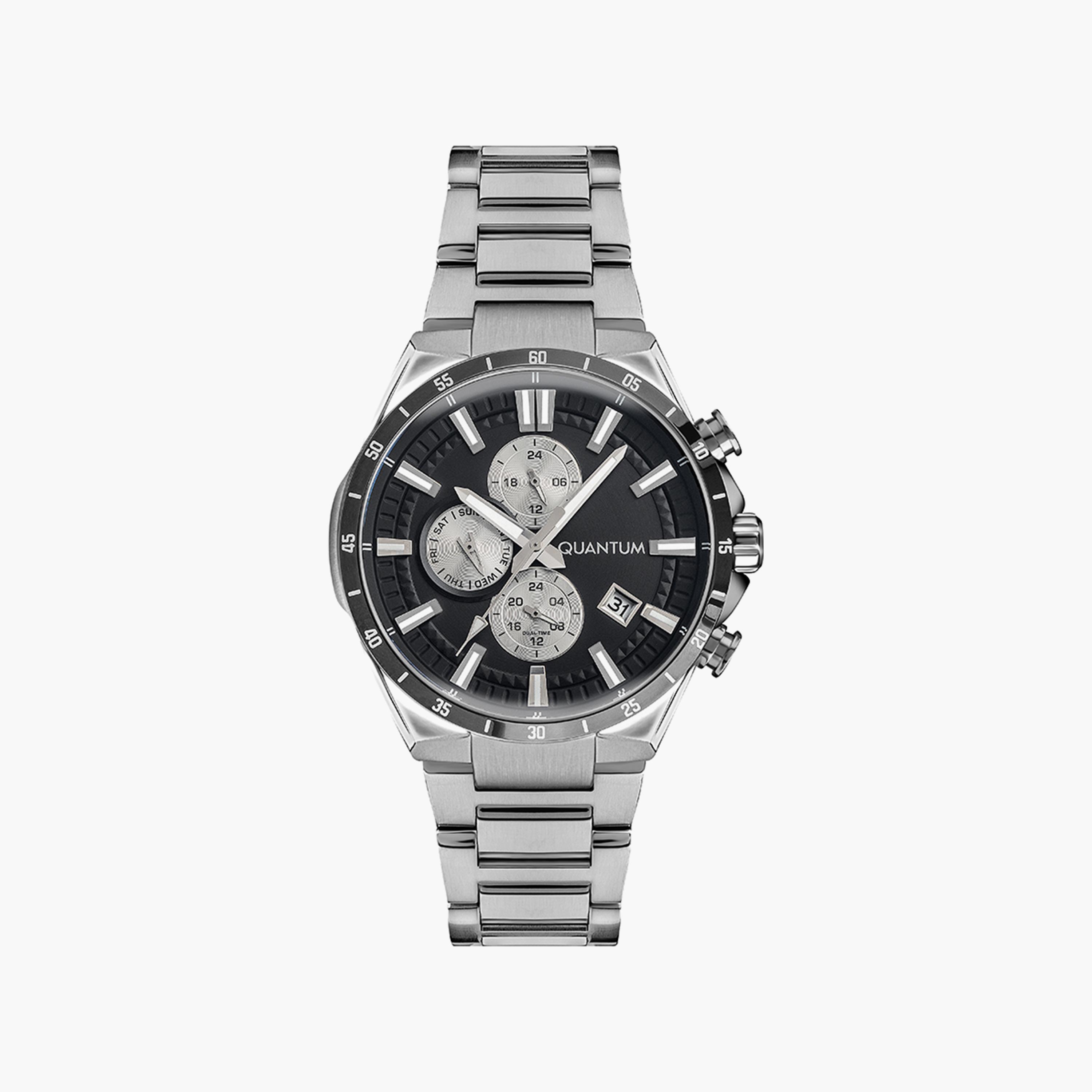 ساعة كرونوغراف فضية بسوار ستانلس ستيل ذو معدني من كوانتوم للرجال | PWG936.350-men-watchesandjewellery-watches-image-1