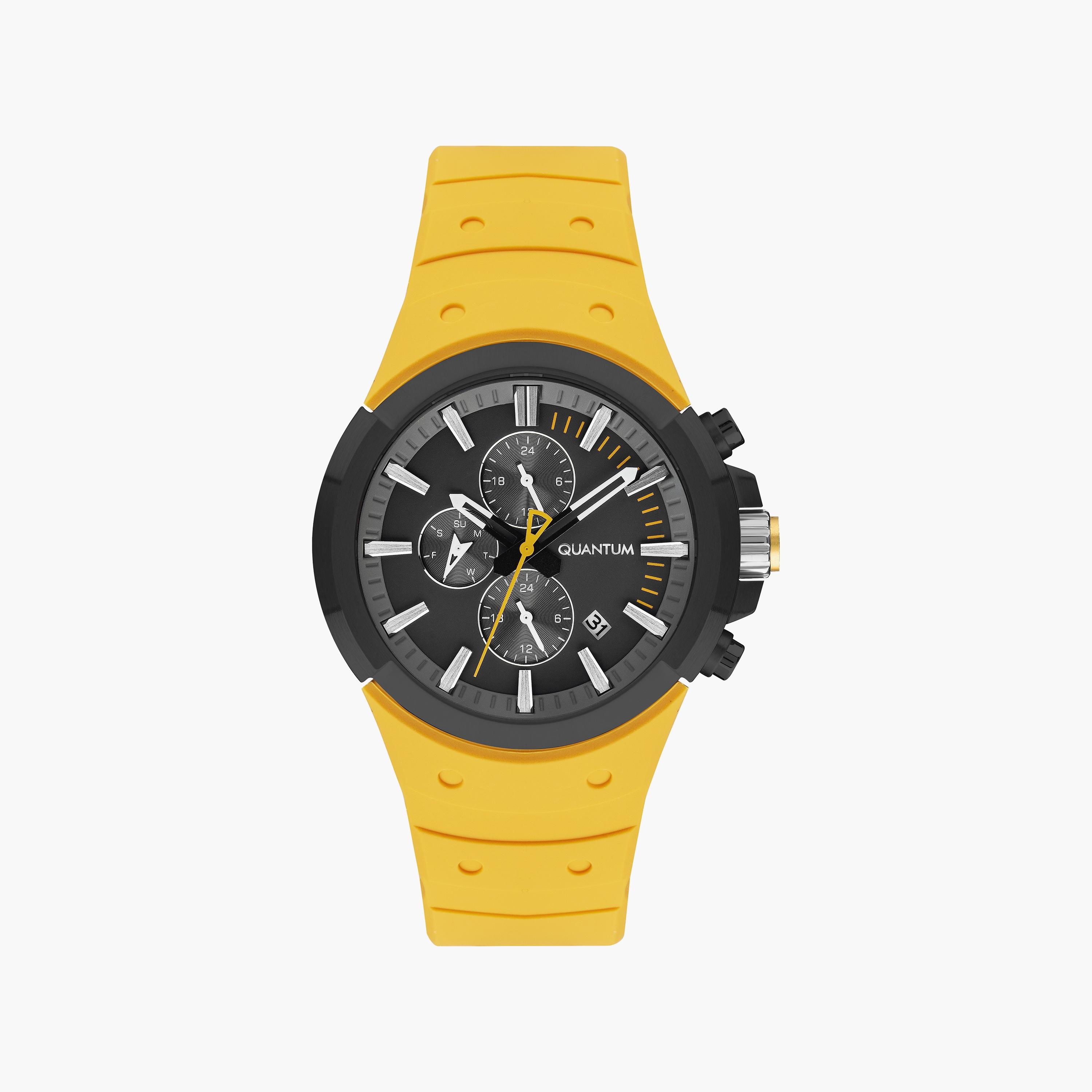 Quantum Men's Yellow Chronograph Silicone Strap Watch | PWG1004.654-men-watchesandjewellery-watches-image-1