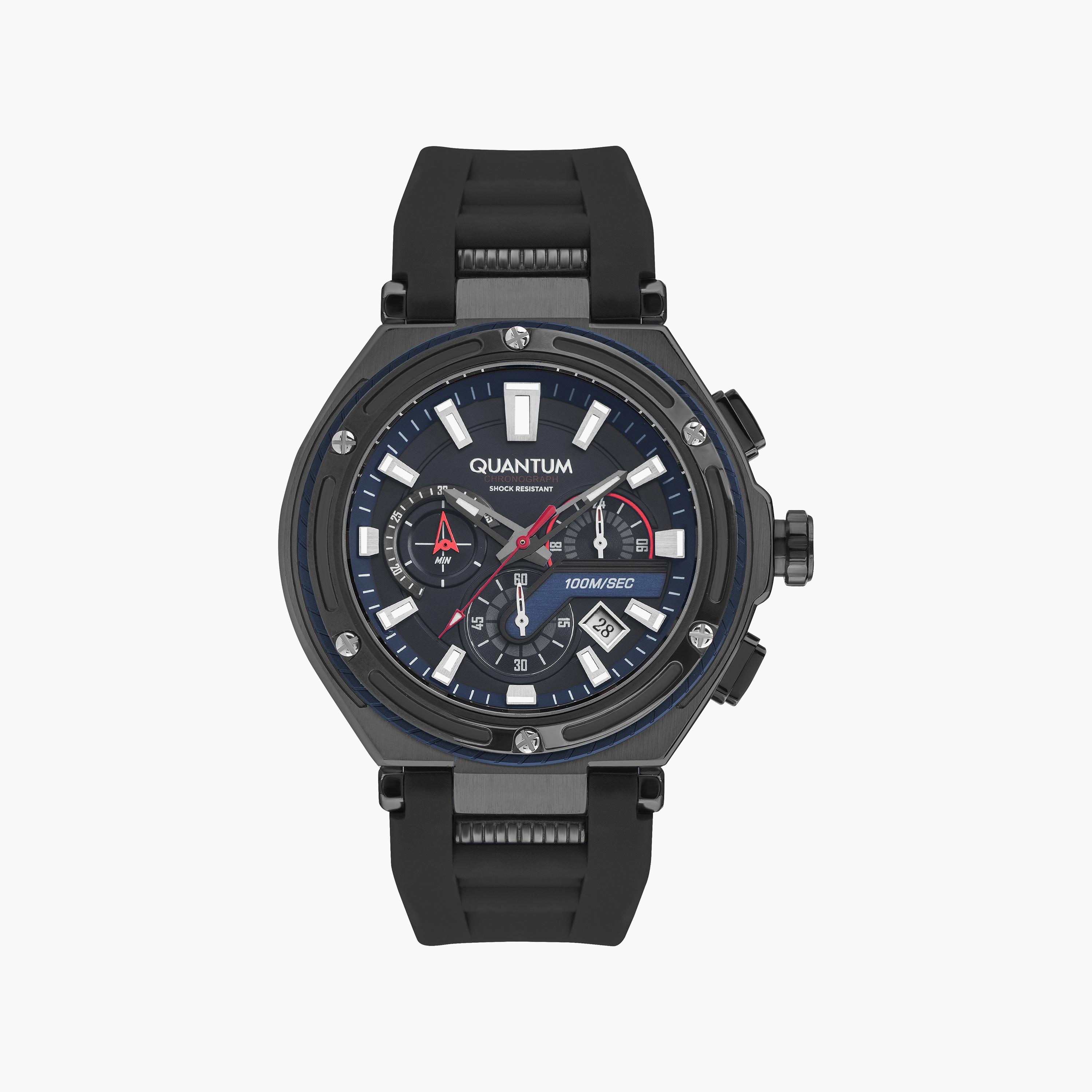 ساعة كرونوغراف بسوار سيليكون اسود من كوانتوم للرجال | HNG1010.051-men-watchesandjewellery-watches-image-1